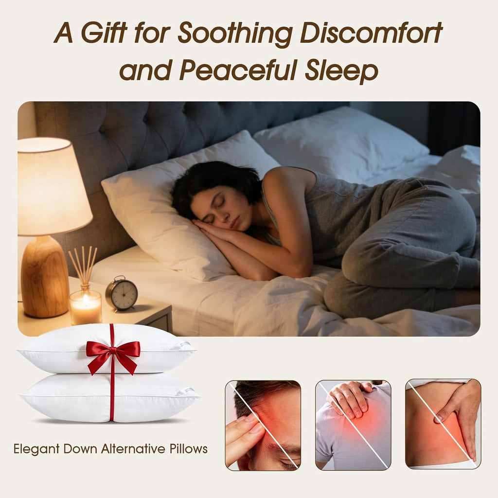 Downluxe Standard Size Pillows Set of 4 – Down Alternative Bed Pillows for Back, Side & Stomach Sleepers, White 4 pack White