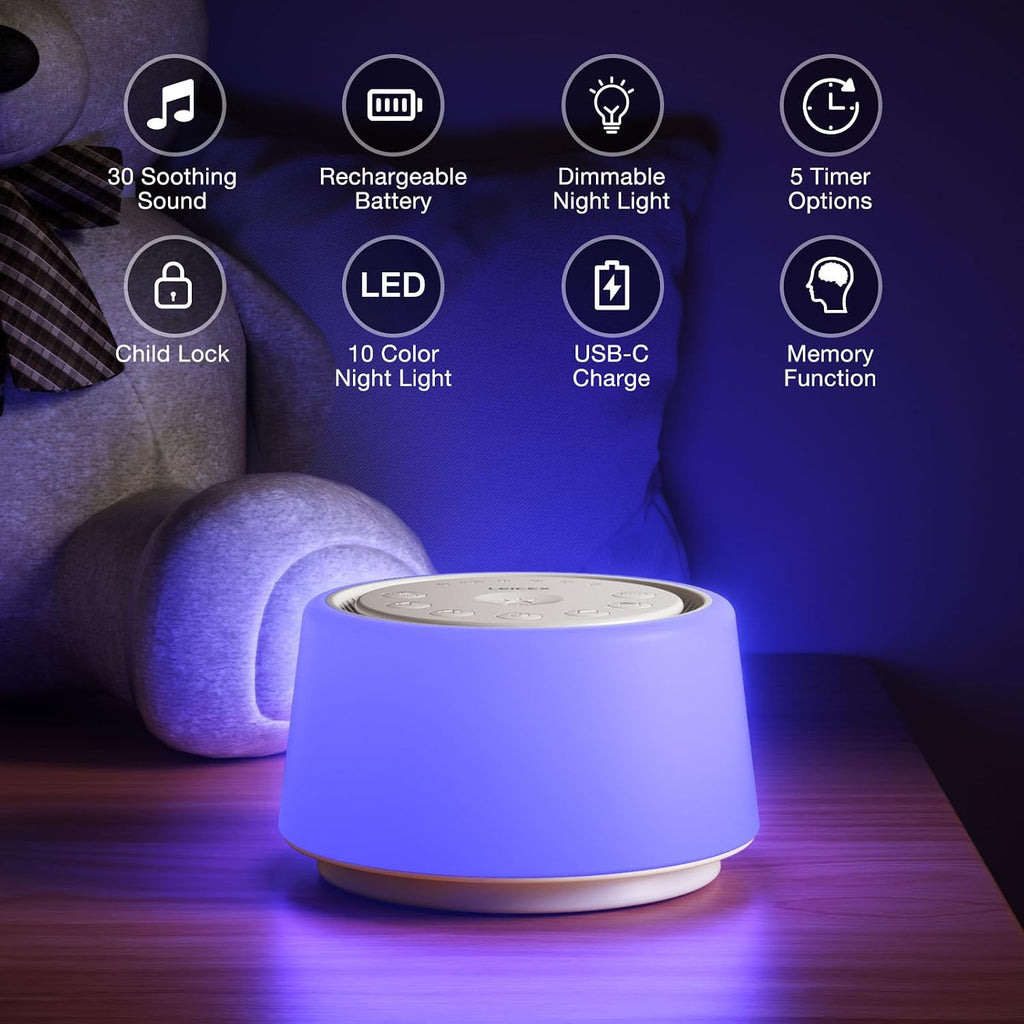 Leicex White Noise Sound Machine | Sound Machine for Baby Rechargeable | 30 Soothing Sounds | 10 Colors Night Light | White Noise Machine f…
