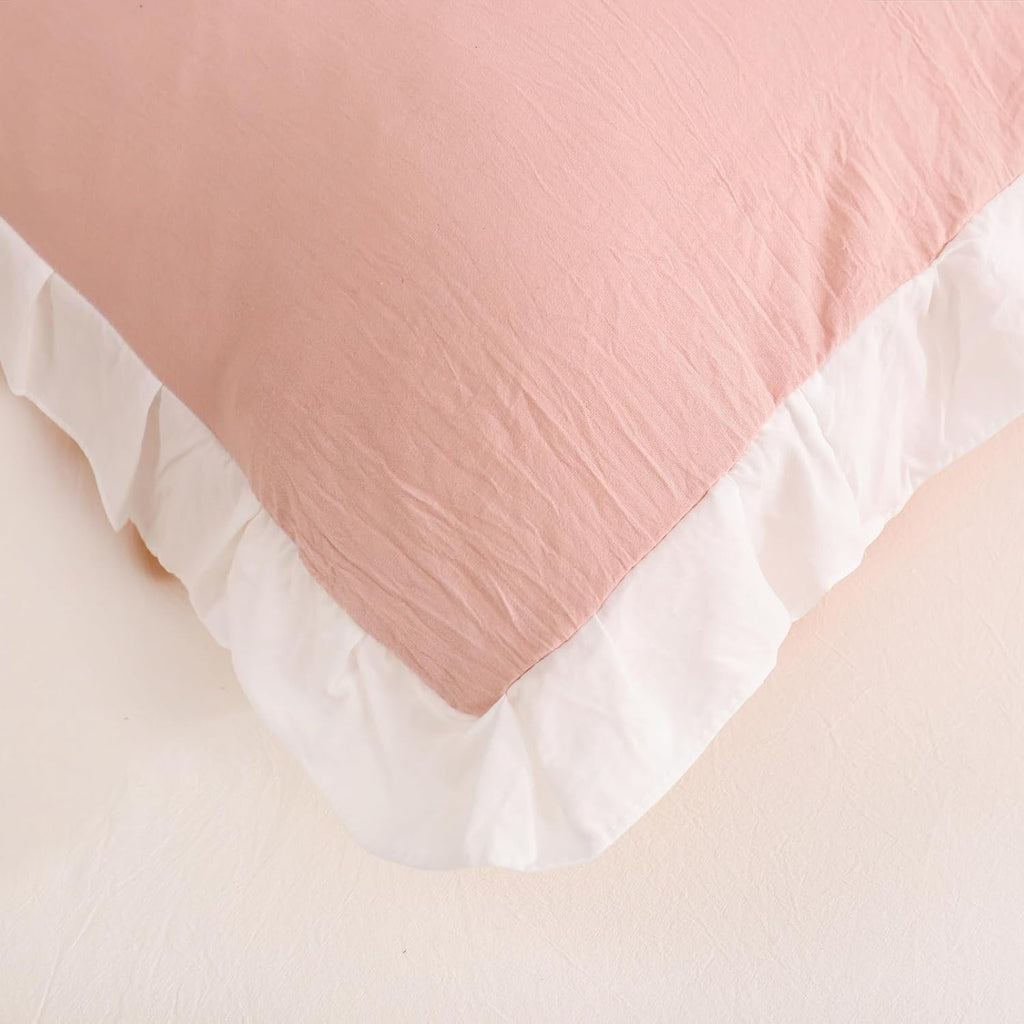 Merryword Pink Pillow Shams Standard Pillowcases 20x26inch Pink and White Reversible Cute Pillow Cover Set of 2 Soft Shabby Chic Ruffled Pi…