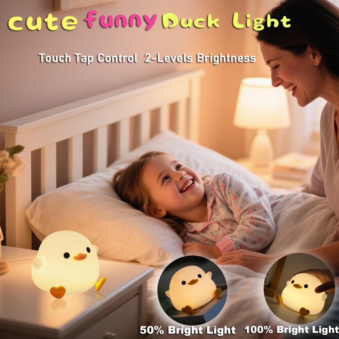 HAPPYBAG Cute Pea Duck Night Light, Duck Lamp,2 Levels Dimmable Silicone Ducky Light, LED Squishy Animal Light for Kids Sleep, Rechargeable…