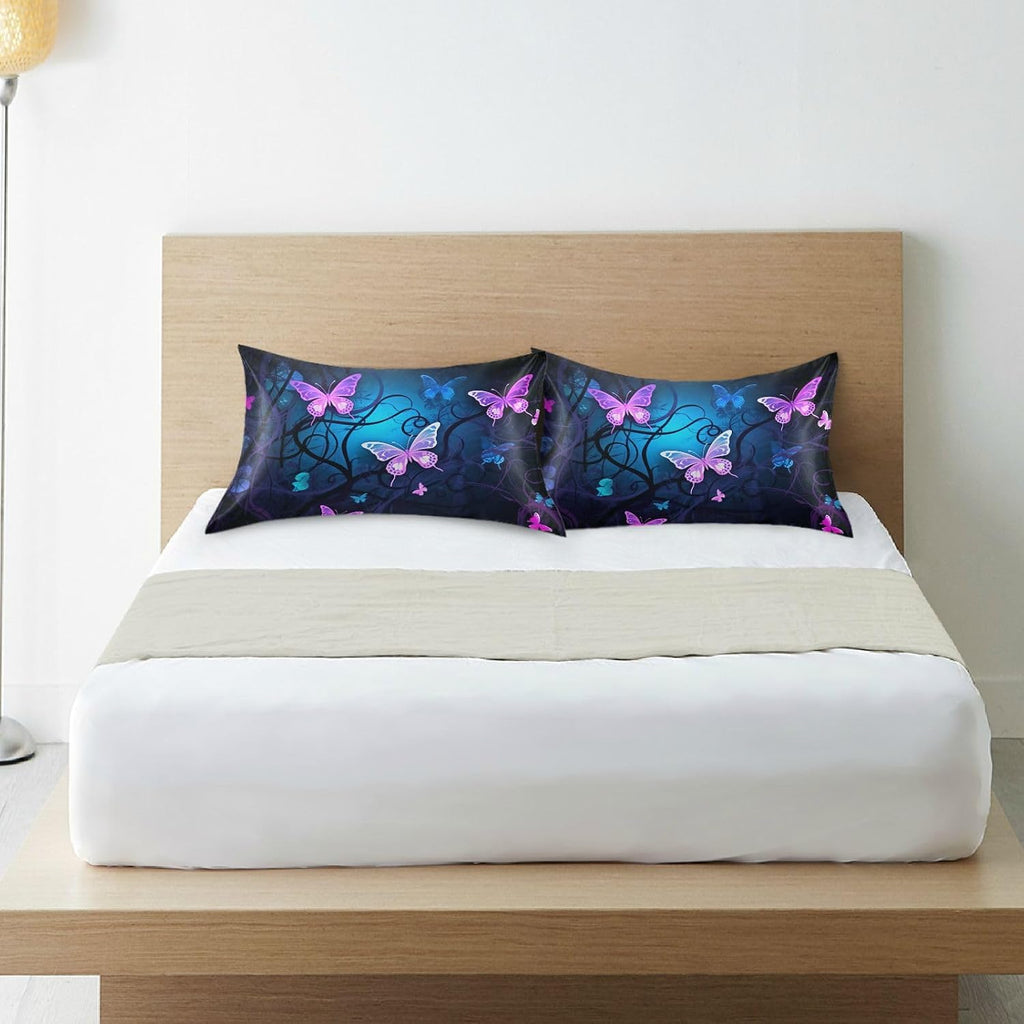 YETTASBIN Purple Blue Butterfly Satin Pillowcase, Soft Breathable Silk Pillow Case with Envelope Closure for Hair and Skin, Queen Size 30…