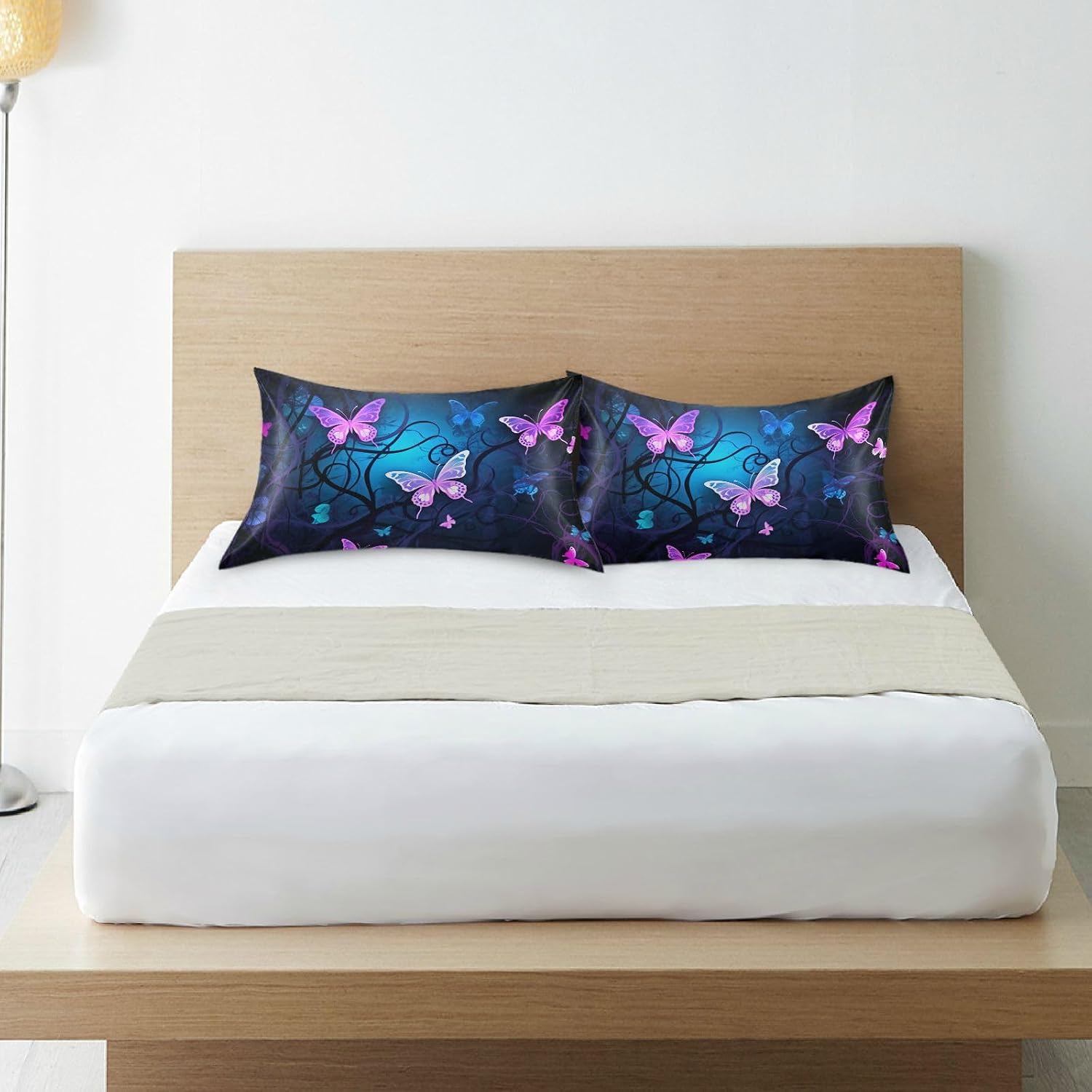 YETTASBIN Purple Blue Butterfly Satin Pillowcase, Soft Breathable Silk Pillow Case with Envelope Closure for Hair and Skin, Standard Size…