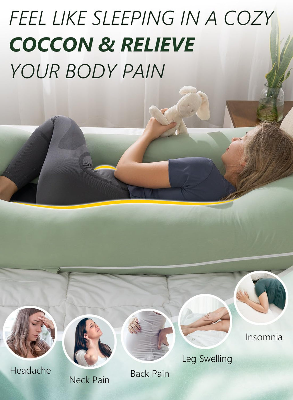 Meiz Pregnancy Pillows for Sleeping, Cooling Pregnancy Pillows, 60Inch Maternity Pillows, U Shaped Full Body Pillows for Adults with Rayon…