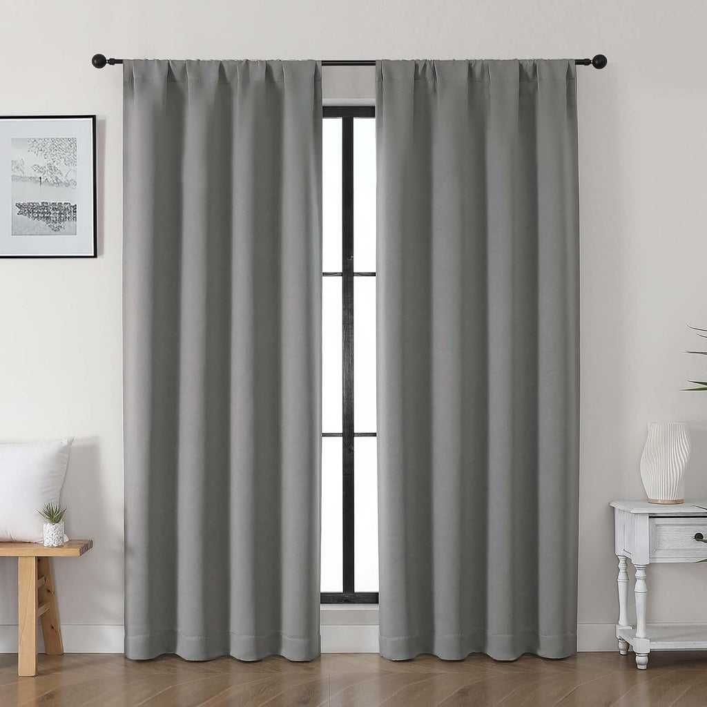 Gwine Light Grey Blackout Curtains for Living Room 72 inches Long, Noise Reducing Room Darkening Window Treatment Curtains for Bedroom…