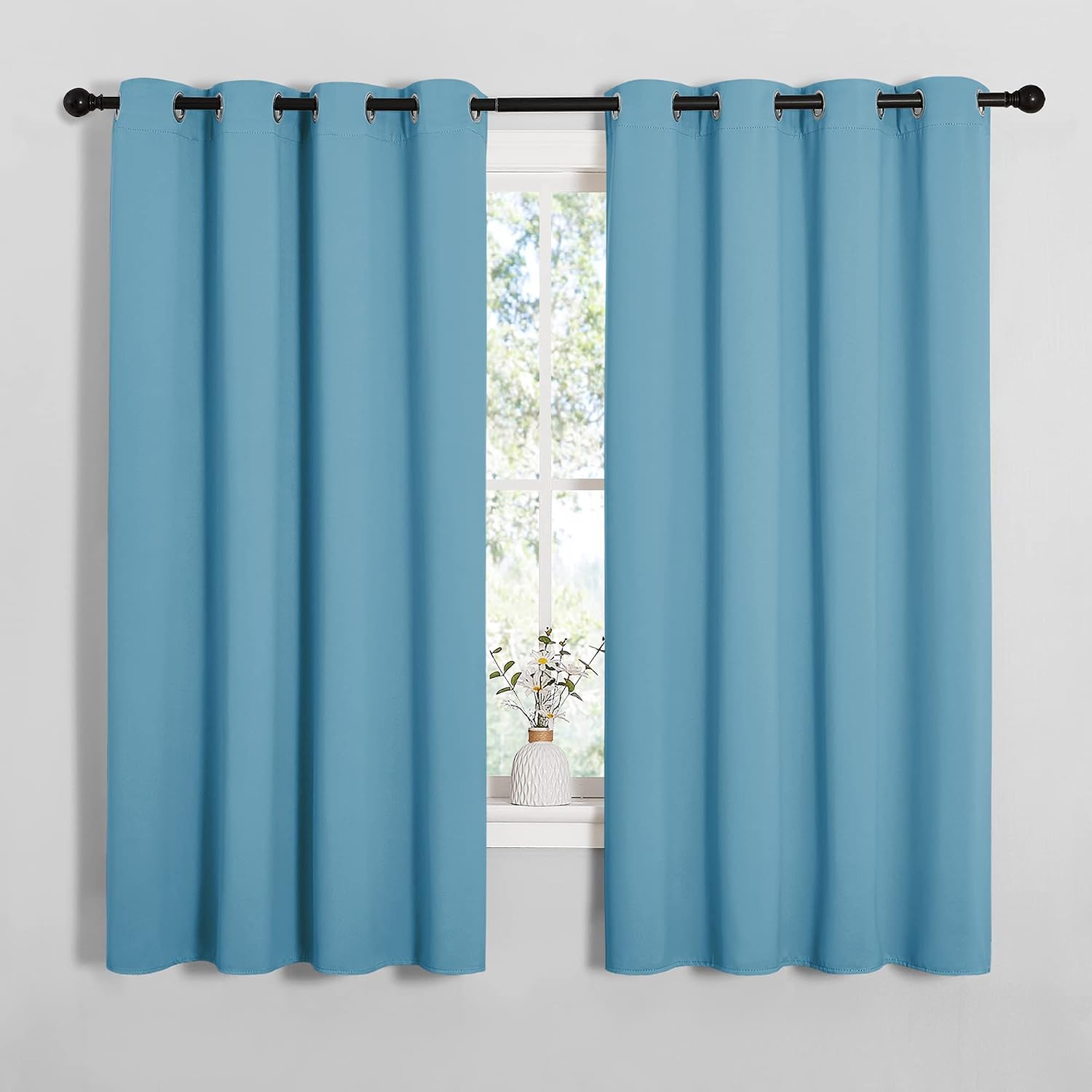 NICETOWN Thermal Insulated Curtains Blackout Draperies, Window Treatment Solid Grommet Room Darkening Drape Panels for Bedroom (Teal…