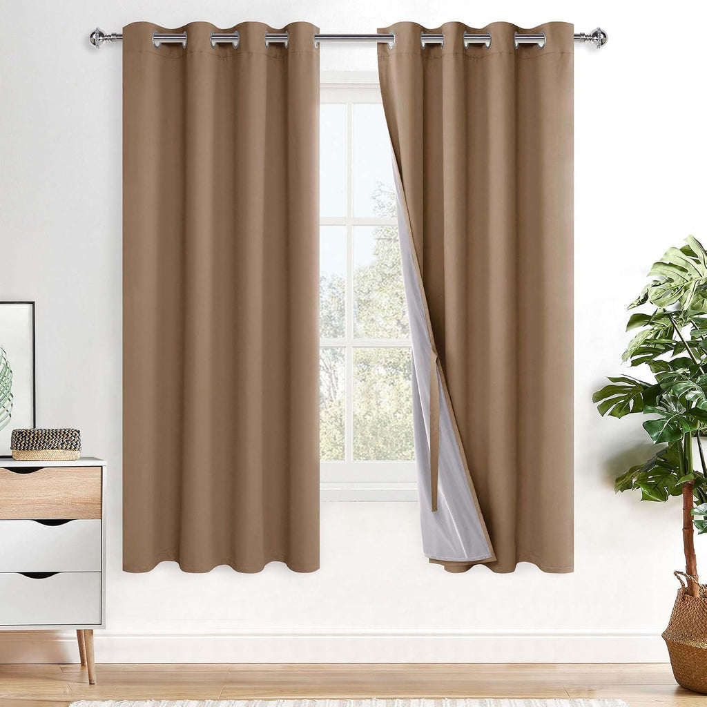 Xwzo 100% Blackout Curtains with Tiebacks- 2 Thick Layers Completely Shaded Window Treatment Thermal Insulated Lined Drapes with Grommets f…