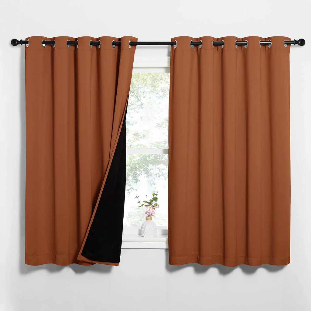 Nicetown Burnt Orange 100% Blackout Lined Curtains, 2 Thick Layers Completely Blackout Window Treatment Thermal Insulated Drapes for Kitche…