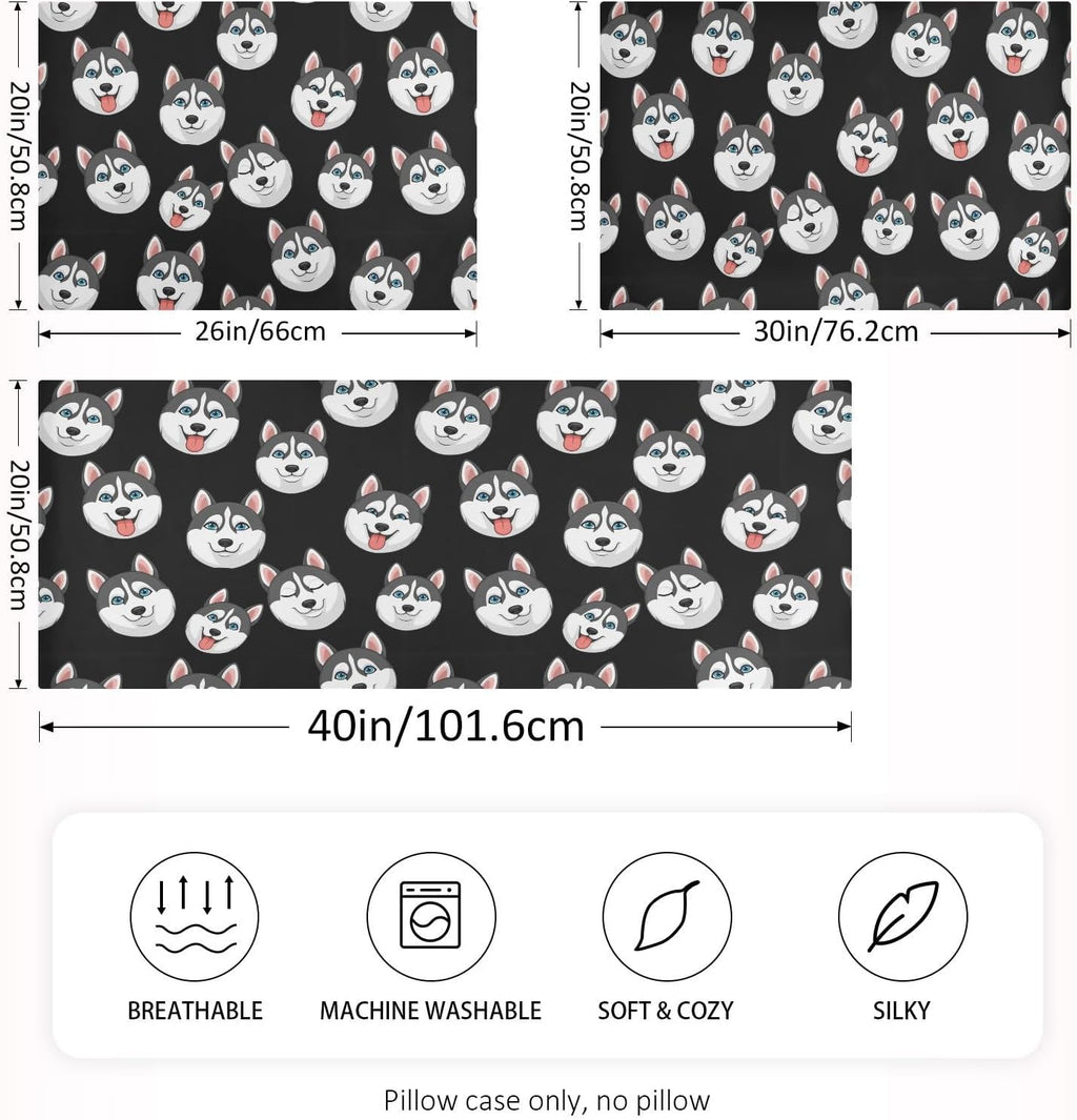 Cartoon Husky Dark Pillow Covers Silk Pillowcase for Hair and Skin Breathable Soft Satin Pillowcase Queen Size Pillow Case for Bedroom…