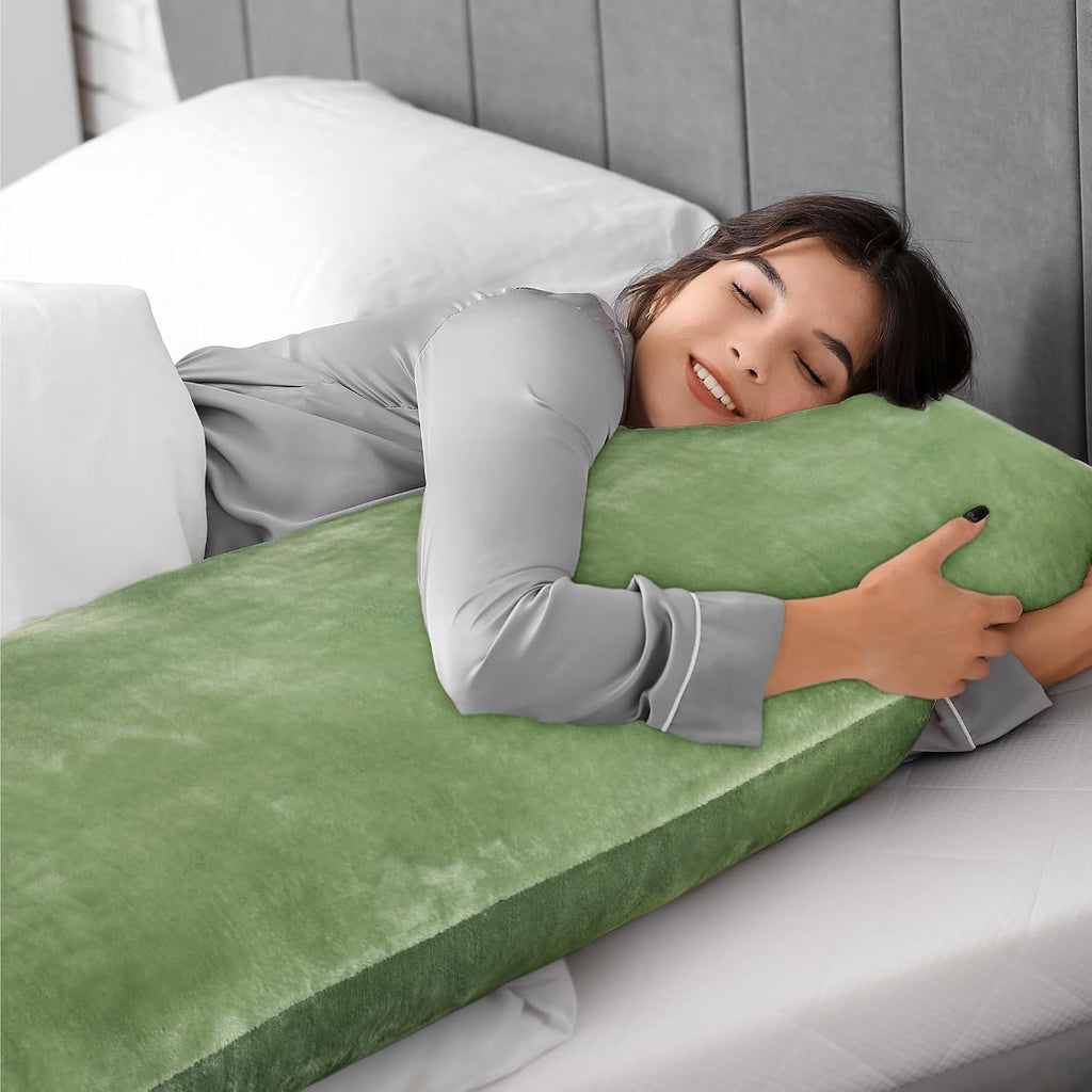 Bedelite Body Pillow Cover with Zipper Closure, Super Soft and Cozy Fuzzy Fleece Body Pillow Case Cover 20 x 54 Inches, Sage Green 54 Inche…