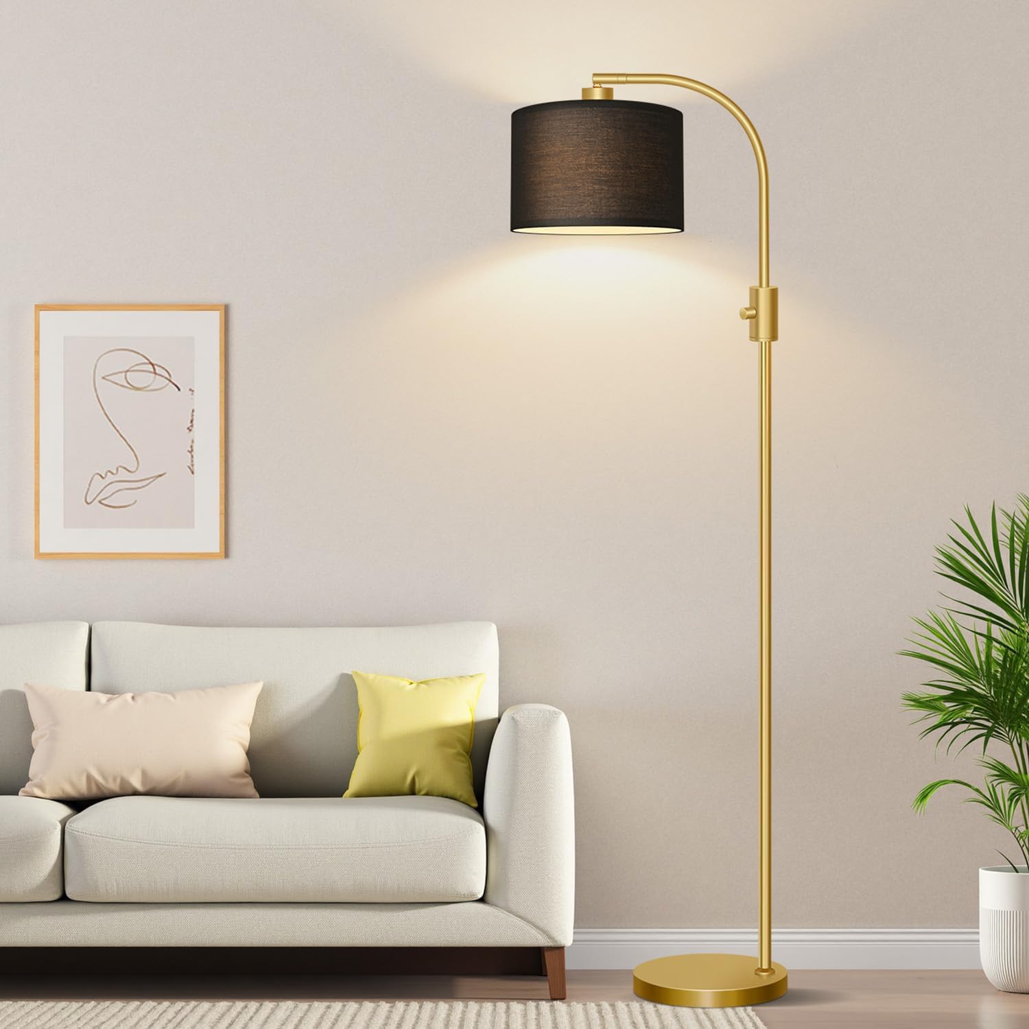 Nintiue Upgraded Modern Arc Dimmable Tall Standing Floor Lamp with Black Shade, 1200 Lumens LED Bulb Included, for Living & Reading Room…