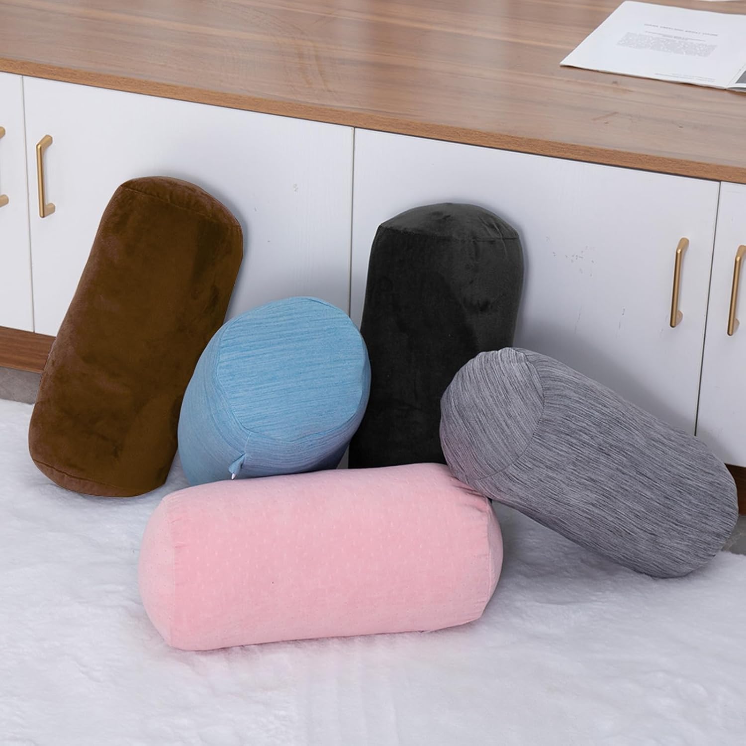 1 MIDDLE ONE Round Cylinder Bolster Pillow with Removable Velvet Cover, Tube Roll Cervical Pillow for Head, Neck, Back and Legs Support…