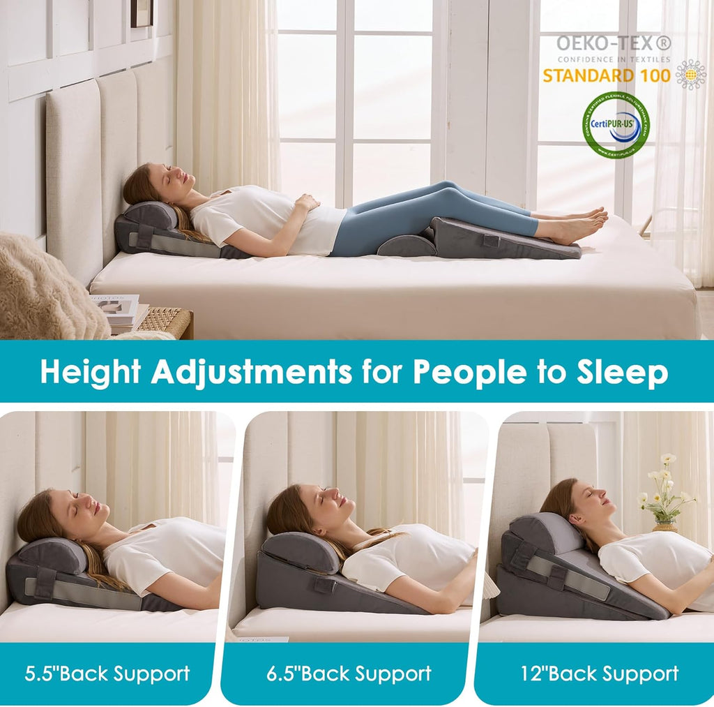 Wgakced 3Pcs Wedge Pillow Set for After Surgery, Acid Reflux Relief, Adjustable Bed Wedge Pillows for Sleeping, Anti Snore, Memory Foam Trian…