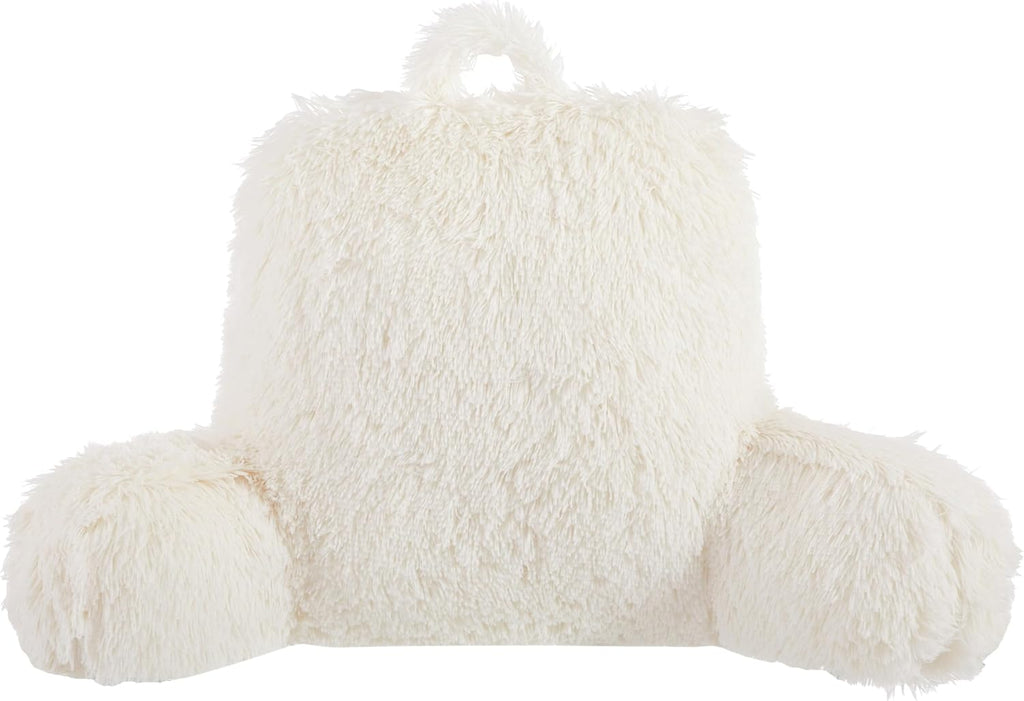 Urban Lifestyle Decorative and Supportive Backrest Reading Bed Pillow, Ultra Soft Long Hair Faux Fur Reverse to Mink Fabric, Ivory