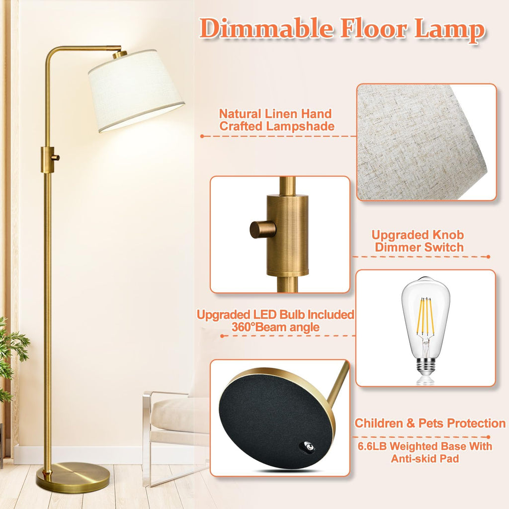 Nintiue Dimmable Floor Lamp, 1000 LM LED Edison Bulb Included, Arc Floor Lamps for Living Room Modern Standing Lamp Tall Lamps for Living…