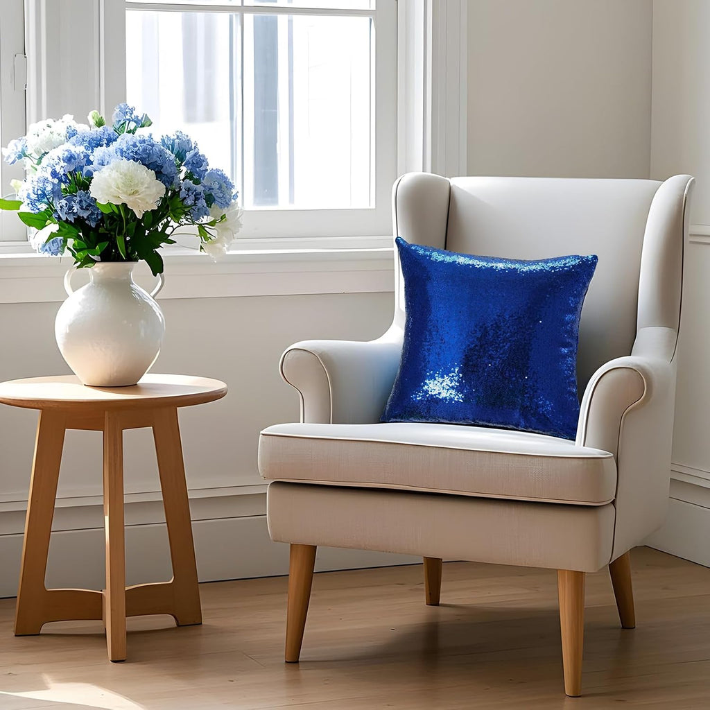 Eternal Beauty Set of 2 Sequin Decorative Pillow Cover Navy Blue Throw Pillow Covers for Couch Sofa Throw Pillows 18 X 18 Inches