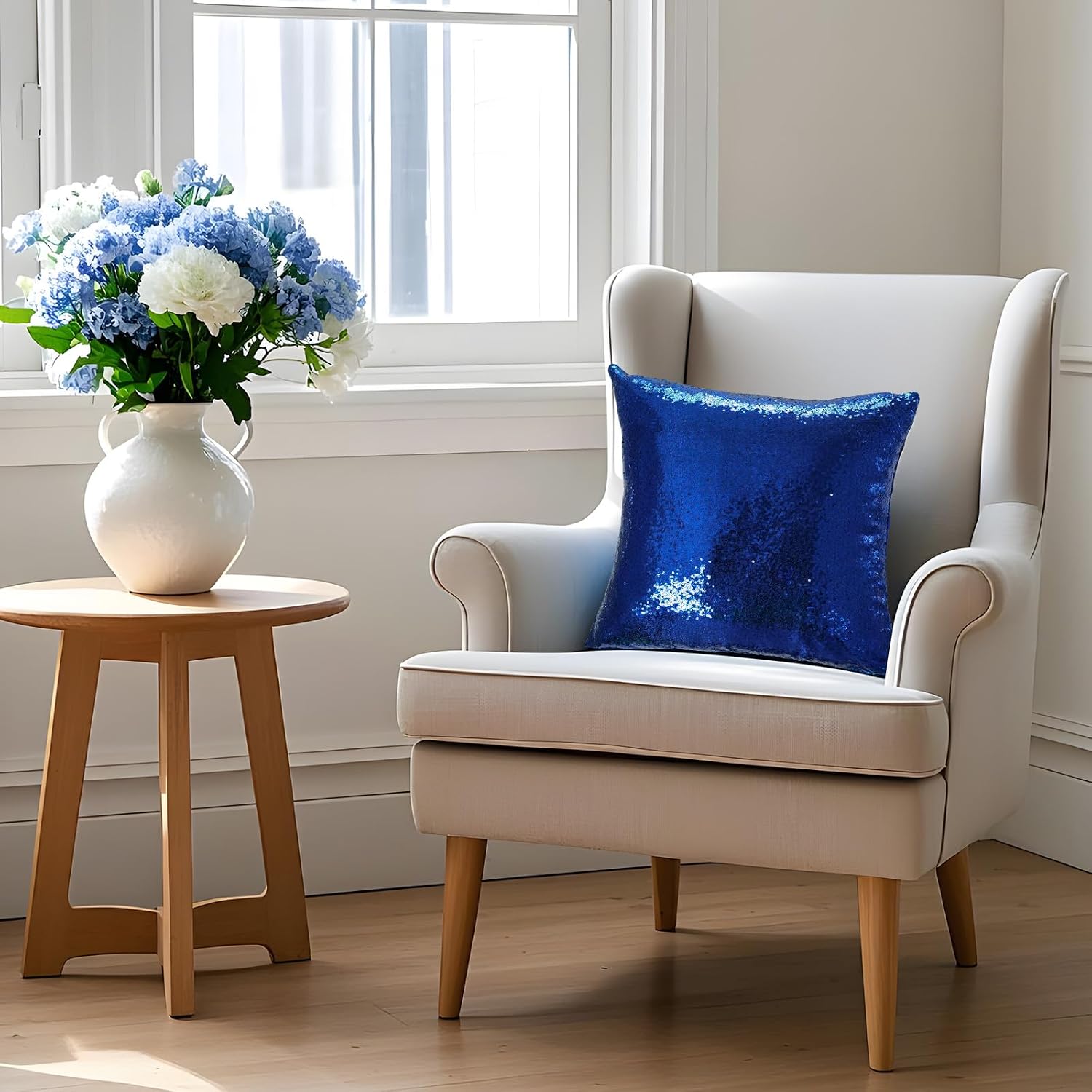 Eternal Beauty Set of 2 Sequin Decorative Pillow Cover Navy Blue Throw Pillow Covers for Couch Sofa Throw Pillows 18 X 18 Inches
