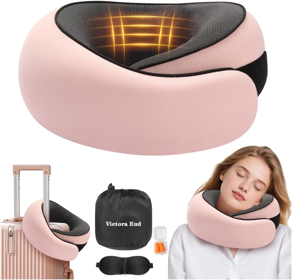 OrganizeItSimplifyYourSpac Travel Neck Pillow, Memory Foam Neck Support for Airplane, Car & Office, Breathable Portable Design with Eye Mas…