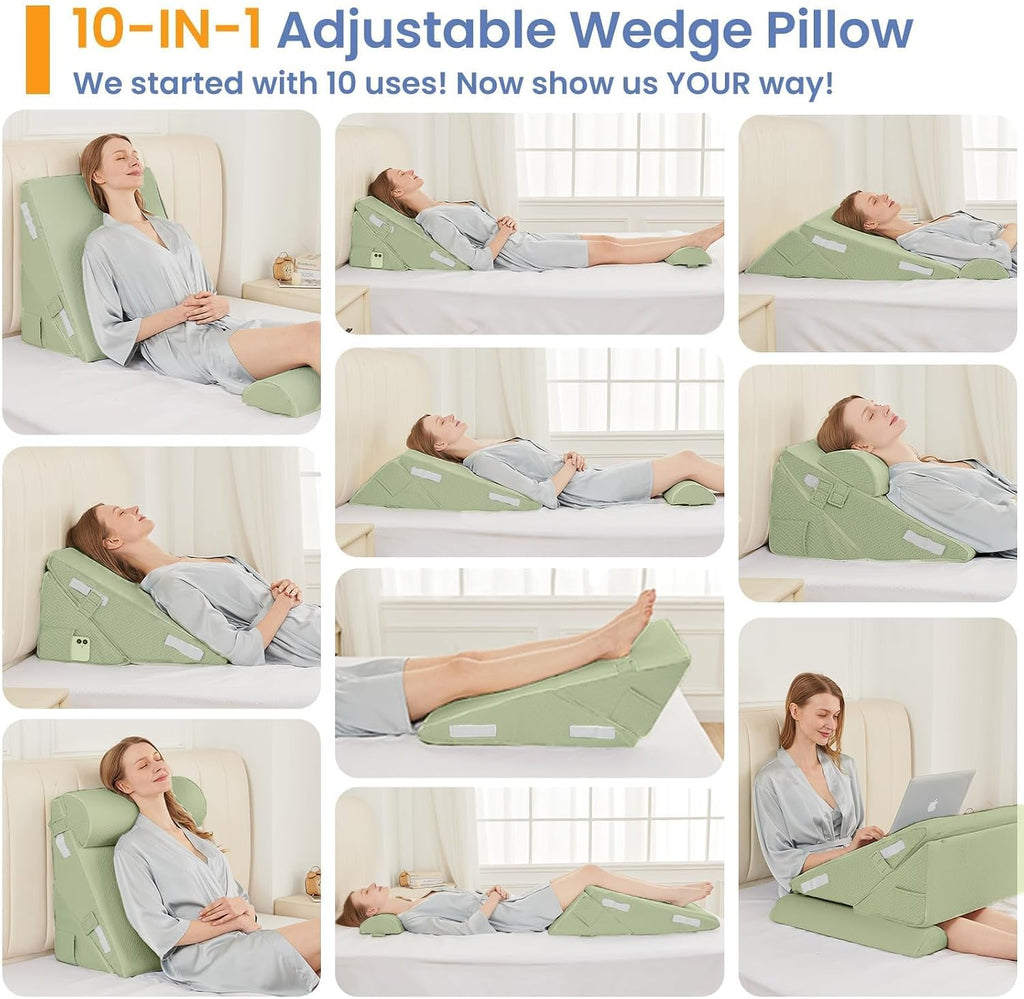 Sasttie Wedge Pillow Set for After Surgery, 2PCS Adjustable Bed Wedge Pillow Headboard with Memory Foam Neck Cushion – for Acid Reflux, Sle…