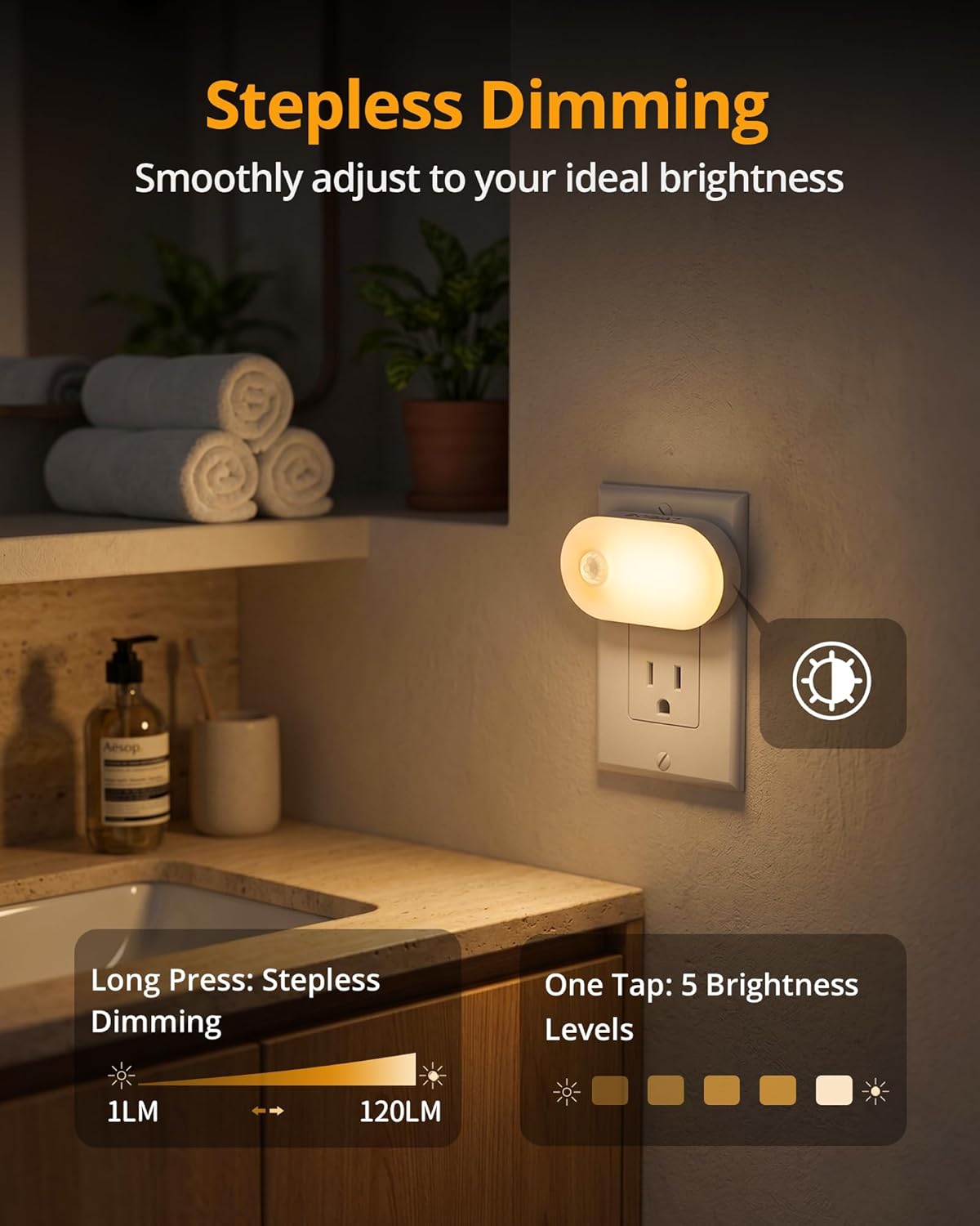 Lyridz Plug in Night Light with Motion Sensor, 120LM Superior Bright Smart Mini LED Nightlight, Warm White with Stepless Adjustable…
