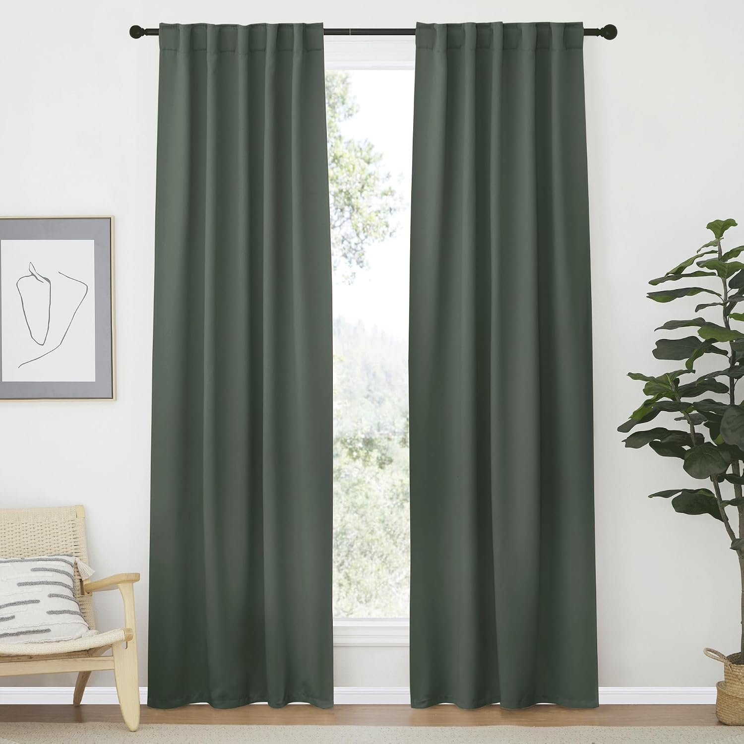 Nicetown Living Room Darkening Curtains - (Dark Mallard Color) W42 x L70, Set of 2, Home Decor Room Darkening Thermal Insulated Drapery Pan…