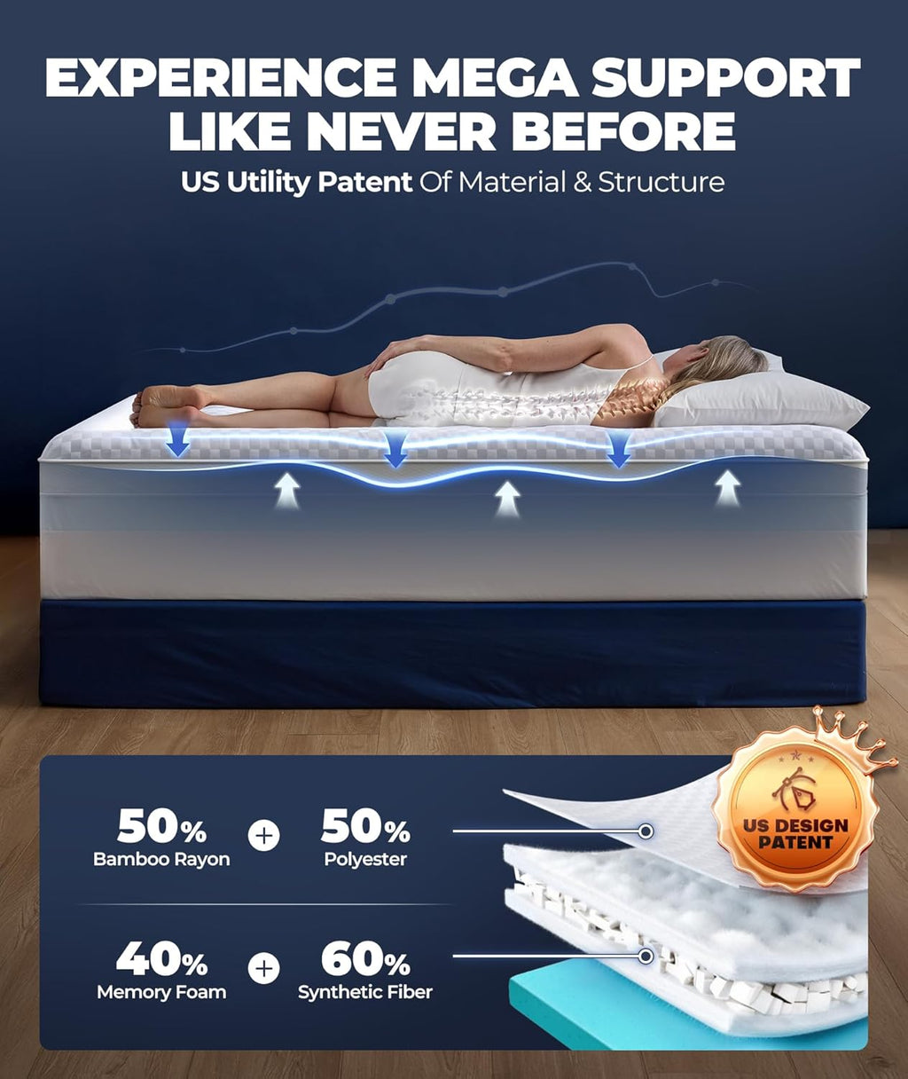 5 Inch Mega Support Memory Foam Twin XL Mattress Topper for Pressure Relief, Dual Layer 2.5" Pillow Top Mattress Topper Twin XL Plus 2.5"…