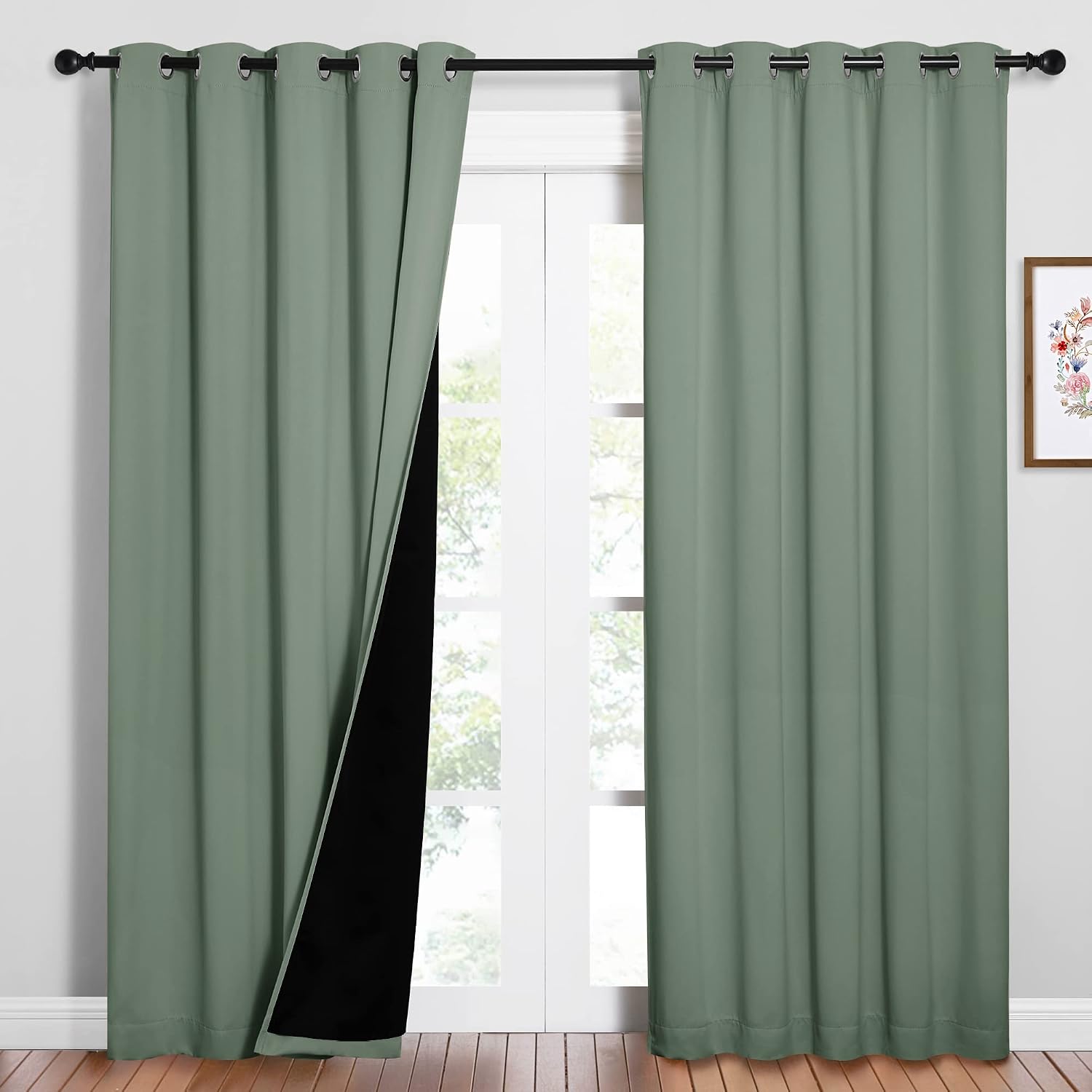 Nicetown 100% Blackout Window Curtain Panels, Cold and Full Light Blocking Drapes with Black Liner for Nursery, 84 inches Drop Thermal Insu…