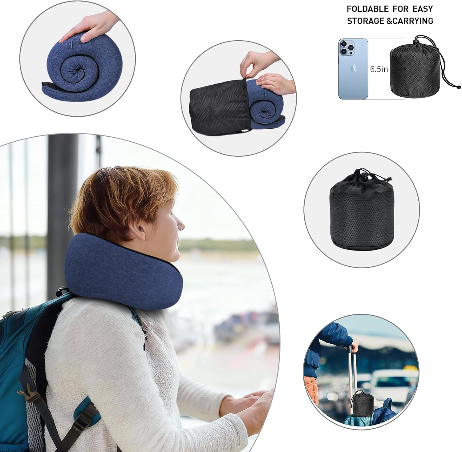 Neck Travel Pillows for Airplanes Memory Foam Neck Comfort Pillow Compact Ergonomic Design Sleeping Essentials for Long Flights Car Rides…