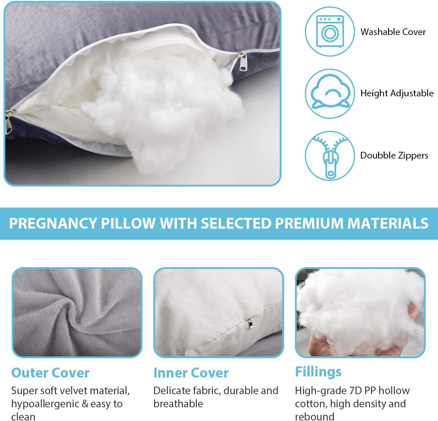BATTOP Pregnancy Pillow for Sleeping, Full Body Maternity Pillow with Removable Washable Cover, Support for Back, Hips, Legs, Belly for…