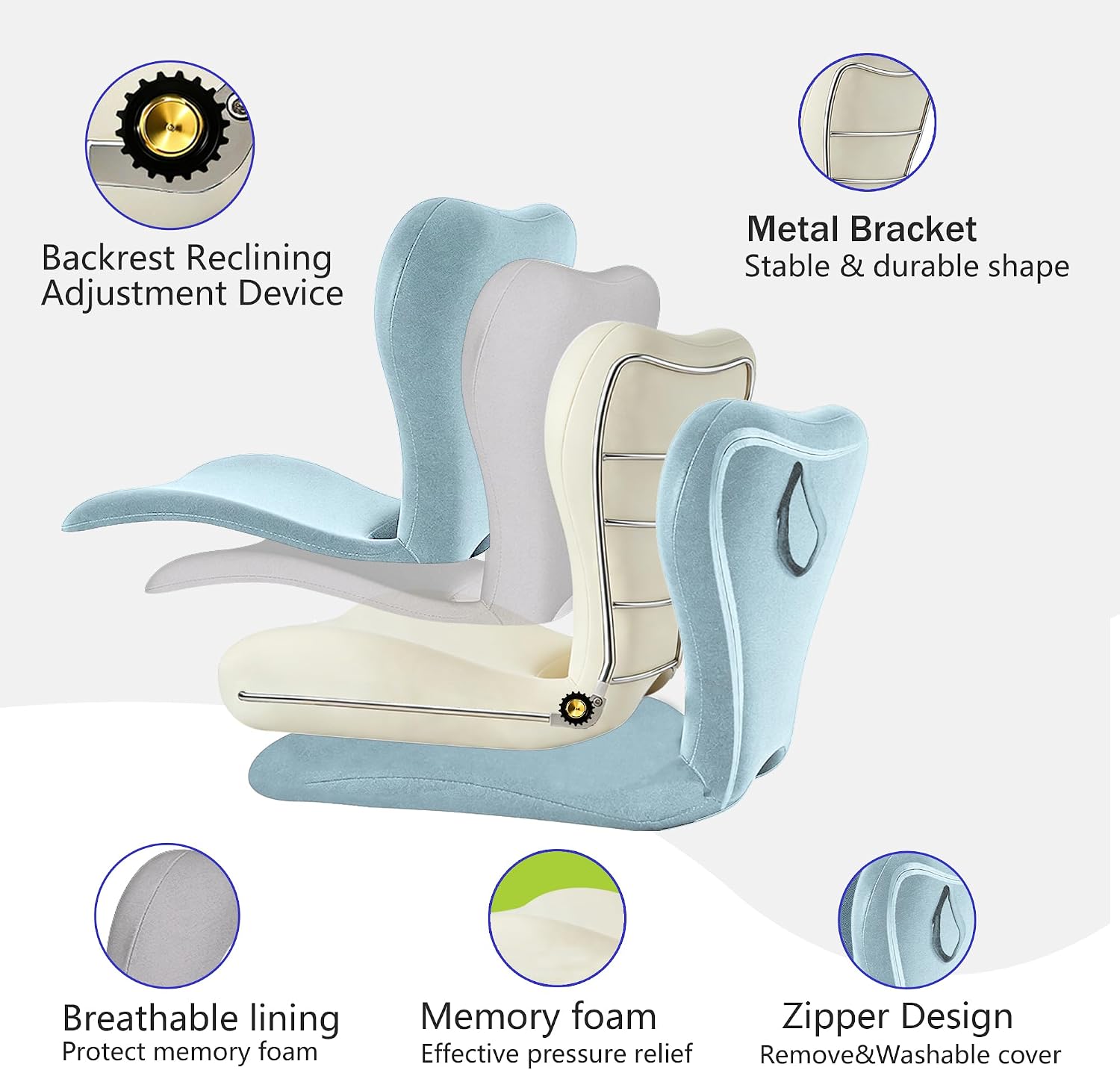 Yoobebest Adjustable Backrest Memory Foam Lumbar Support Pillow, Back Support Cushion for Office Chair, Home, Meditation on Floor, Lower Back…