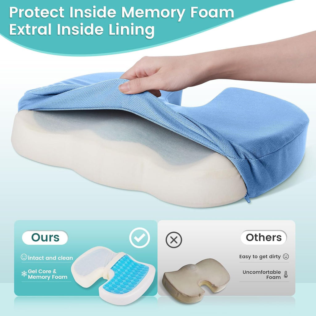 CushZone Office Chair Seat Cushion, Cooling Gel Enhanced Memory Foam Cushion for Long Sitting - Back, Sciatica, Coccyx, Tailbone Pillow - f…