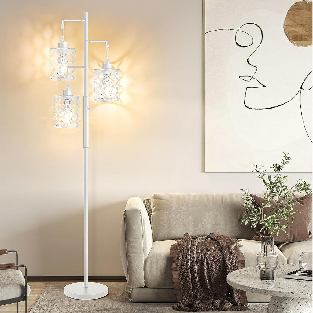 Dimmable Floor Lamp, Farmhouse Standing Lamp with Elegant Metal Cage, Industrial Tall Tree Floor Lamps for Living Room, Bedroom, Study…
