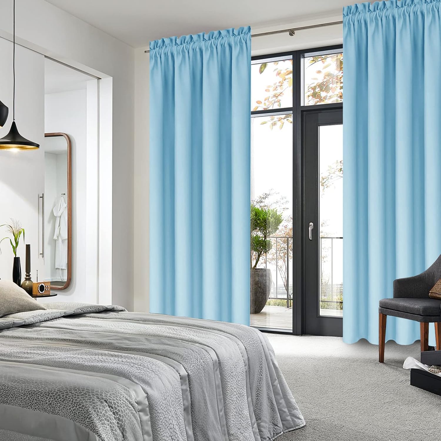 Dwcn Blackout Curtains for Bedroom – Thermal Insulated Room Darkening Drapes for Living Room, Light Blue, W 42 x L 84 Inch, Set of 2 Rod Po…