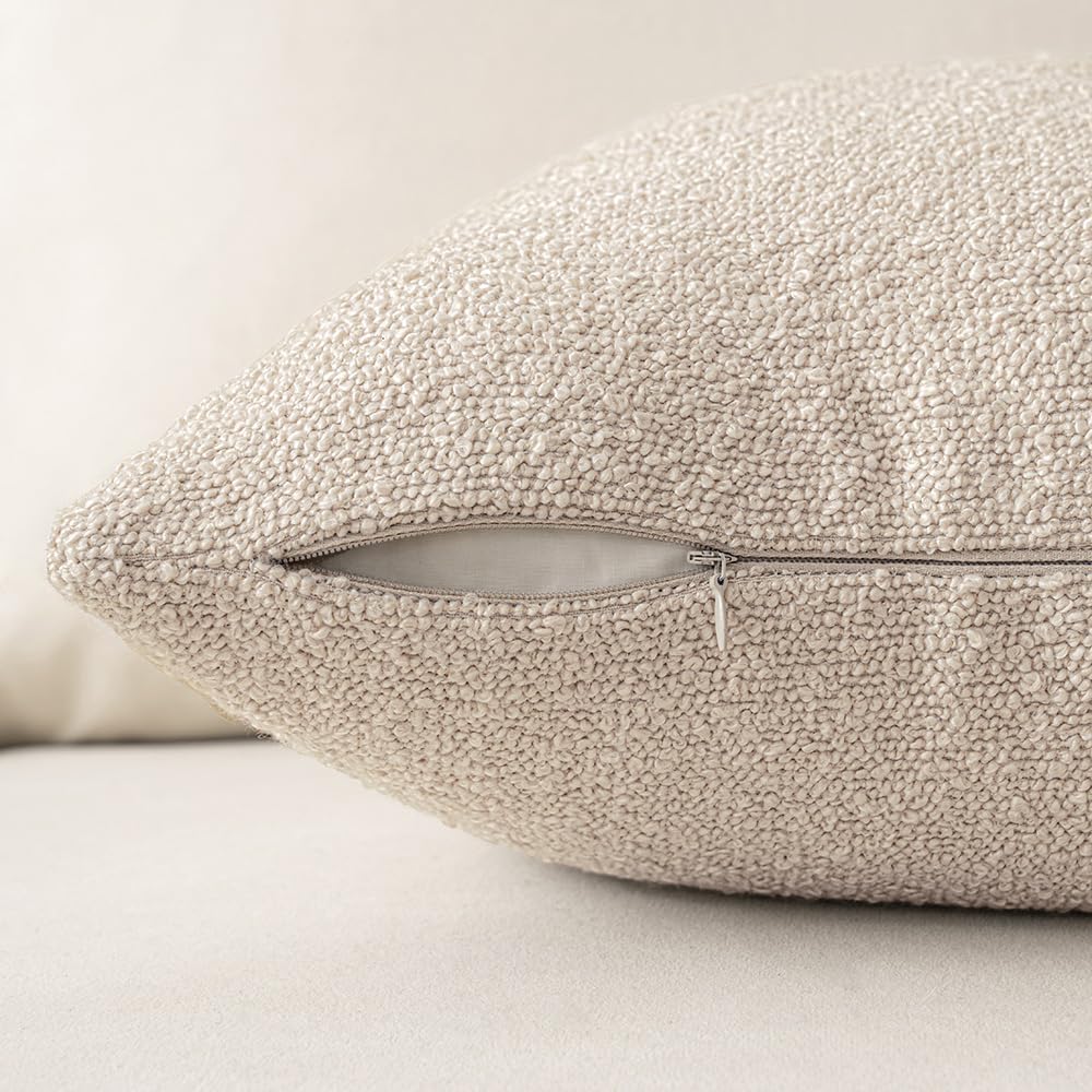 Miulee 12x20 Inch Decorative Lumbar Pillow Covers for Bed Set of 2 Textured Boucle Neutral Throw Pillow Covers Oatmeal Accent Solid Pillowc…