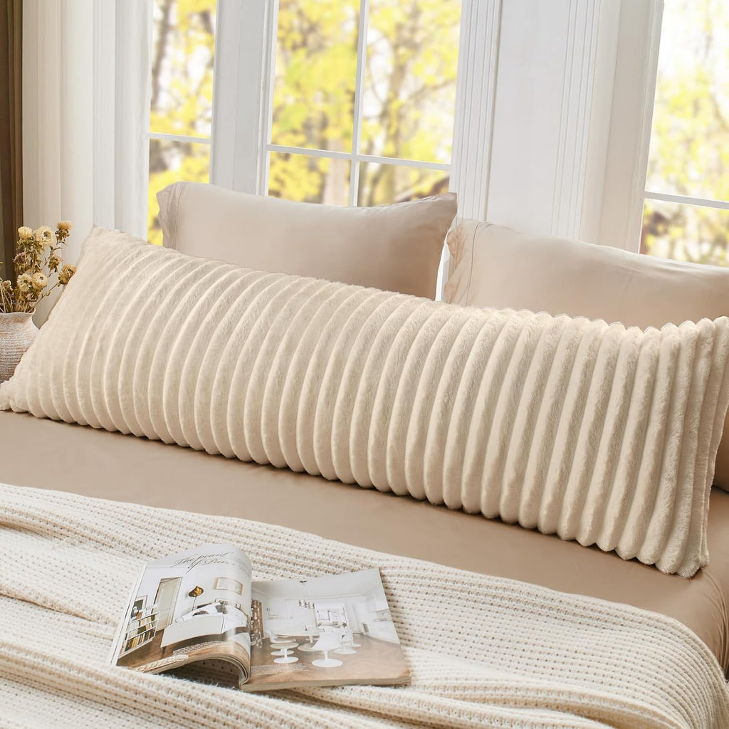 Bedelite Fluffy Faux Fur Body Pillow Cover with Zipper, Luxury Plush 3D Striped Pillow Cover 20x54 Inches, Super Soft and Cozy Long Body Pi…