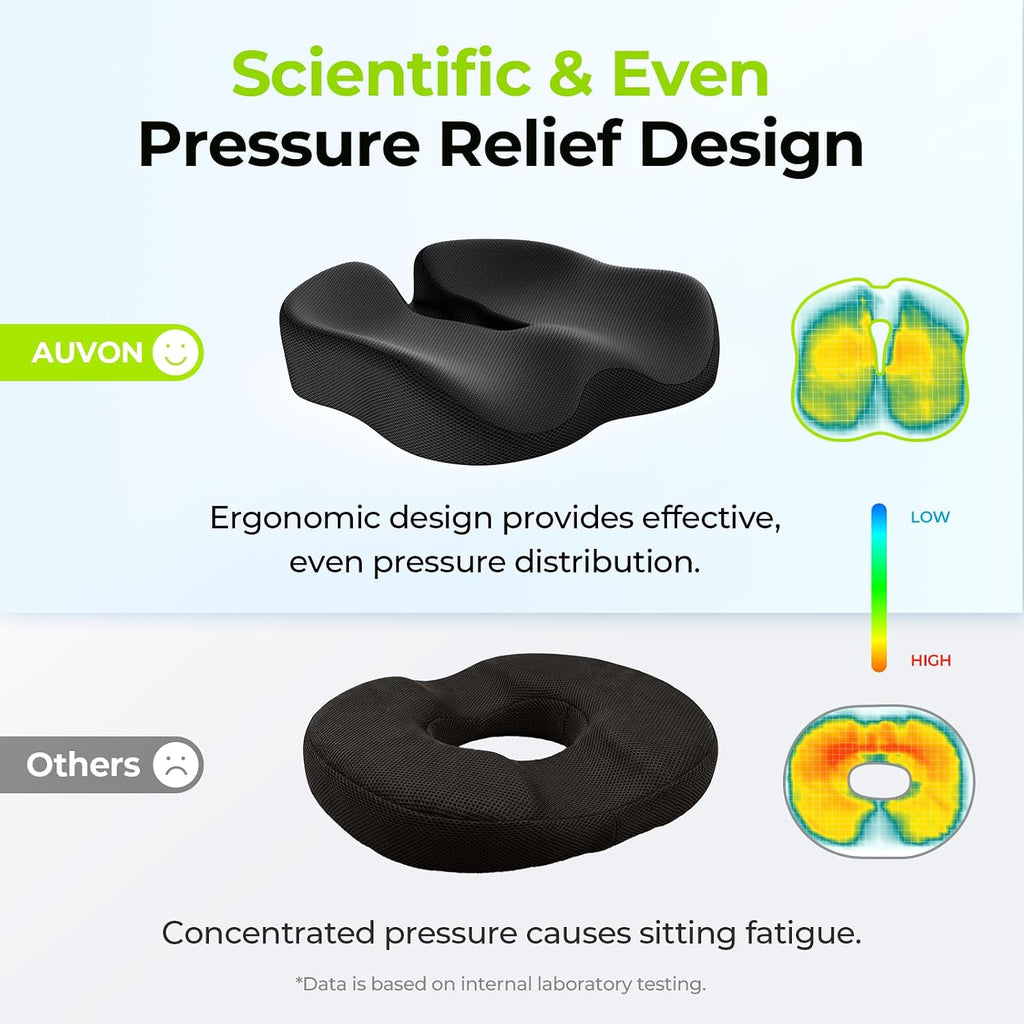 Auvon Ergonomic Donut Pillow Seat Cushion for Hemorrhoid & Tailbone, Thick Memory Foam Chair Cushion with Firm Support for Coccyx, Sciatic…