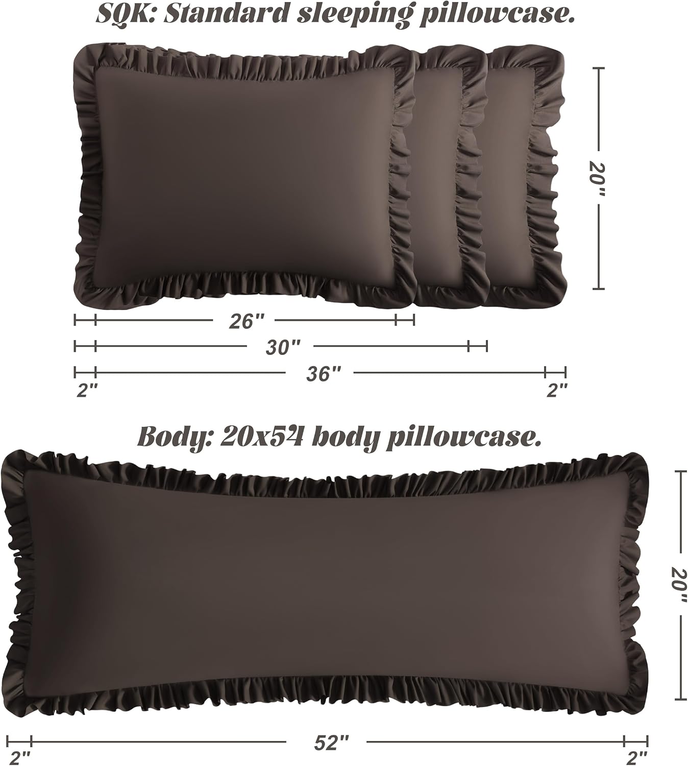 Bedsum Ruffled Pillow Shams Standard 20x26 Set of 2, Brushed Microfiber Pillowcases with Envelope Closure, Soft Wrinkle-Resistant, Dark Bro…
