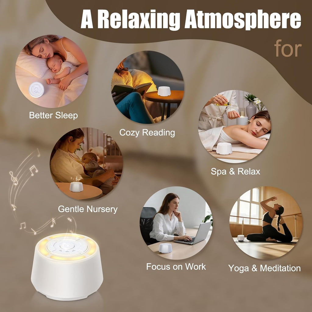 Sound Machine for Sleep - White Noise Sound Machine with Night Light Rechargeable White Noise Machine with 16 Soothing Sounds, Timer and…
