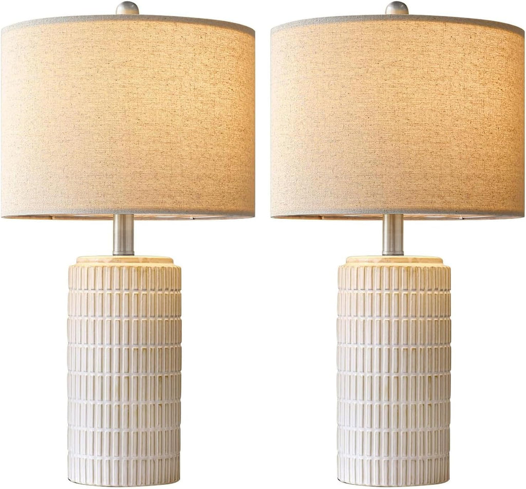 PoKat 24" Modern Ceramic Table Lamps Set of 2 for Bedroom, White Bedside Lamps for Night Stands, Farmhouse Desk Decor Nightstand Table…