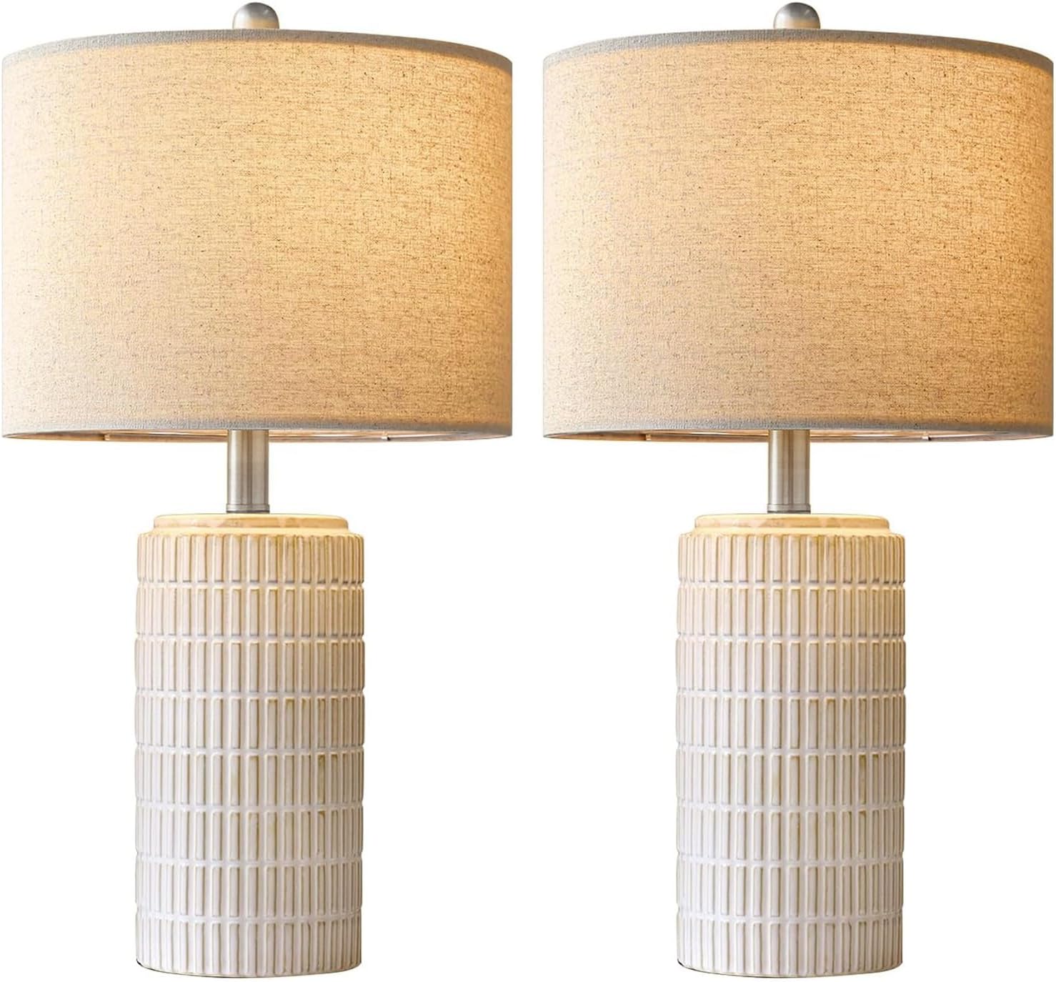 PoKat 24" Modern Ceramic Table Lamps Set of 2 for Bedroom, White Bedside Lamps for Night Stands, Farmhouse Desk Decor Nightstand Table…