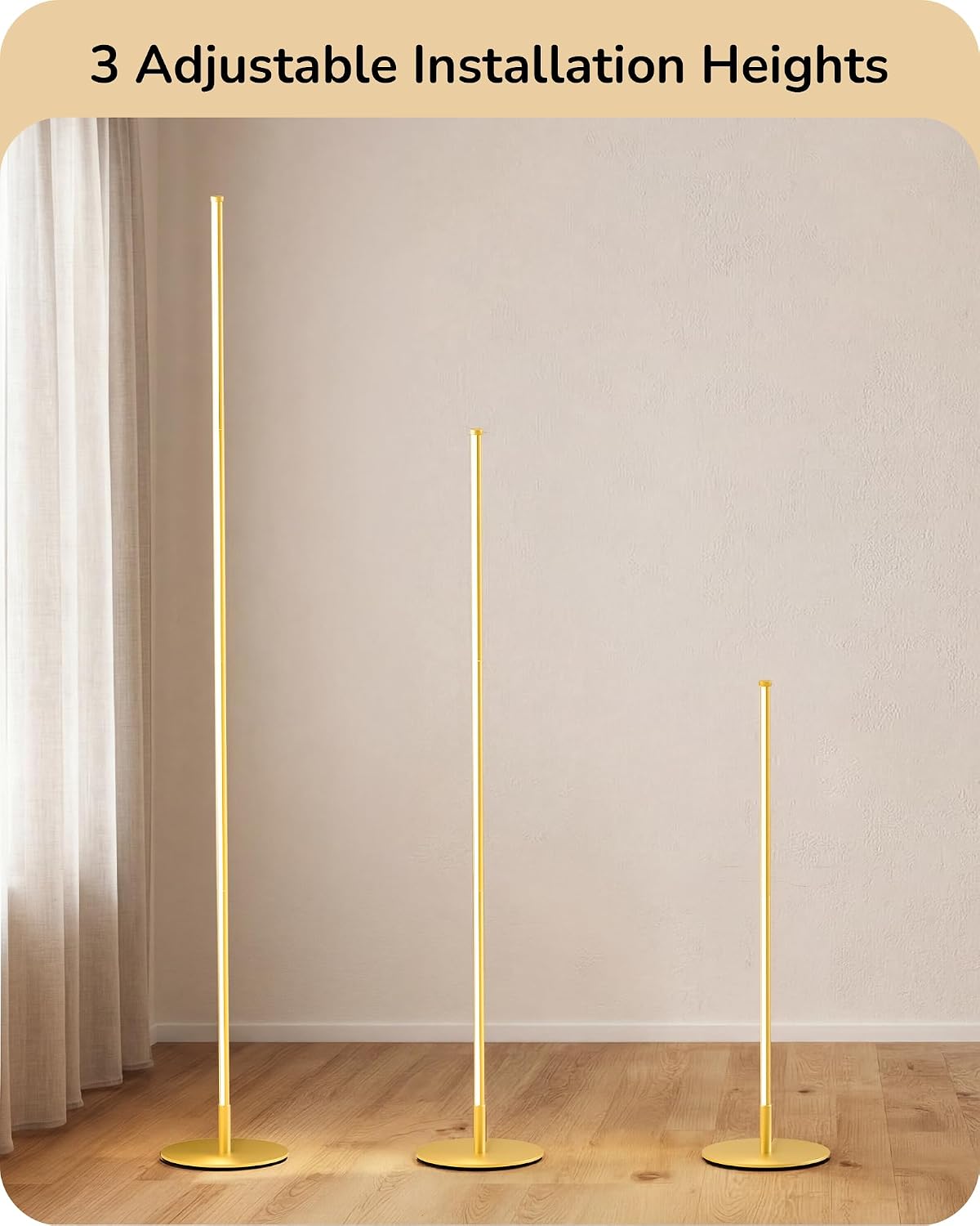 Edishine Corner Floor Lamp, 59.8" Standing Lamp with 3 Height Settings, Adjustable Color Temperature & Stepless Dimming, Remote Control, Fo…