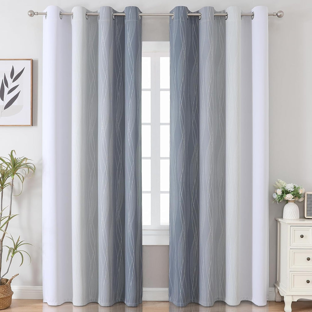 Estelartextiler Estelar Textiler Grey and Greyish White Gradient Blackout Curtains 102 Inches Long for Bedroom, Thermal Insulated Full Room…