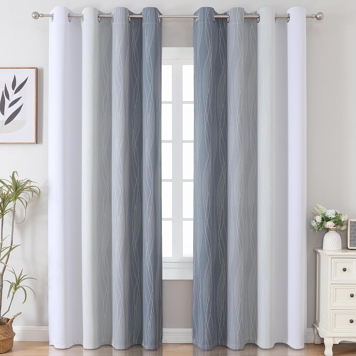 Estelartextiler Estelar Textiler Grey and Greyish White Gradient Blackout Curtains 102 Inches Long for Bedroom, Thermal Insulated Full Room…