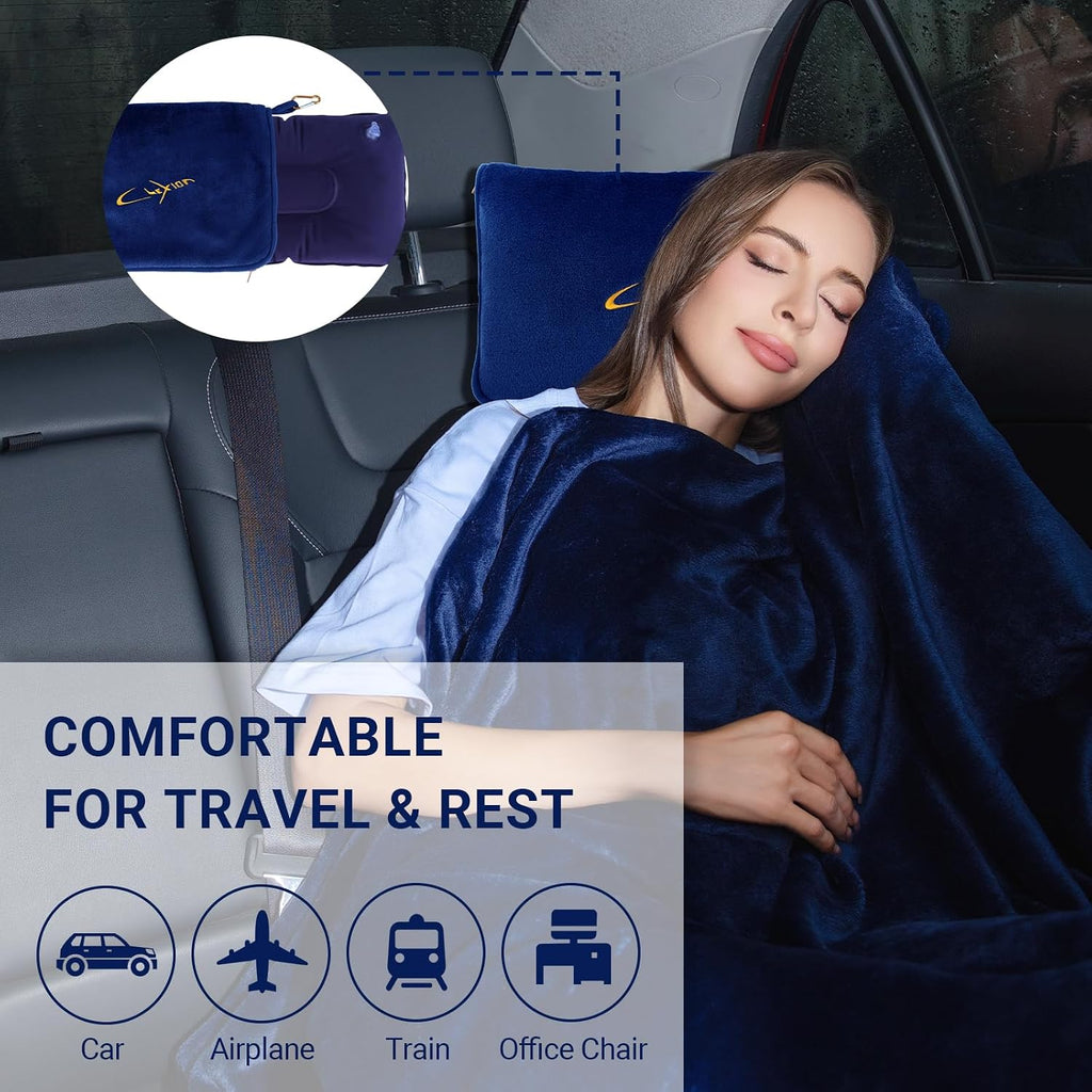Travel Blanket & Pillow Set, 300 GSM Soft Fleece, 60x43 Inches, 3-in-1 Airplane Blanket, Travel Pillow and Blanket Set, Travel Blanket…