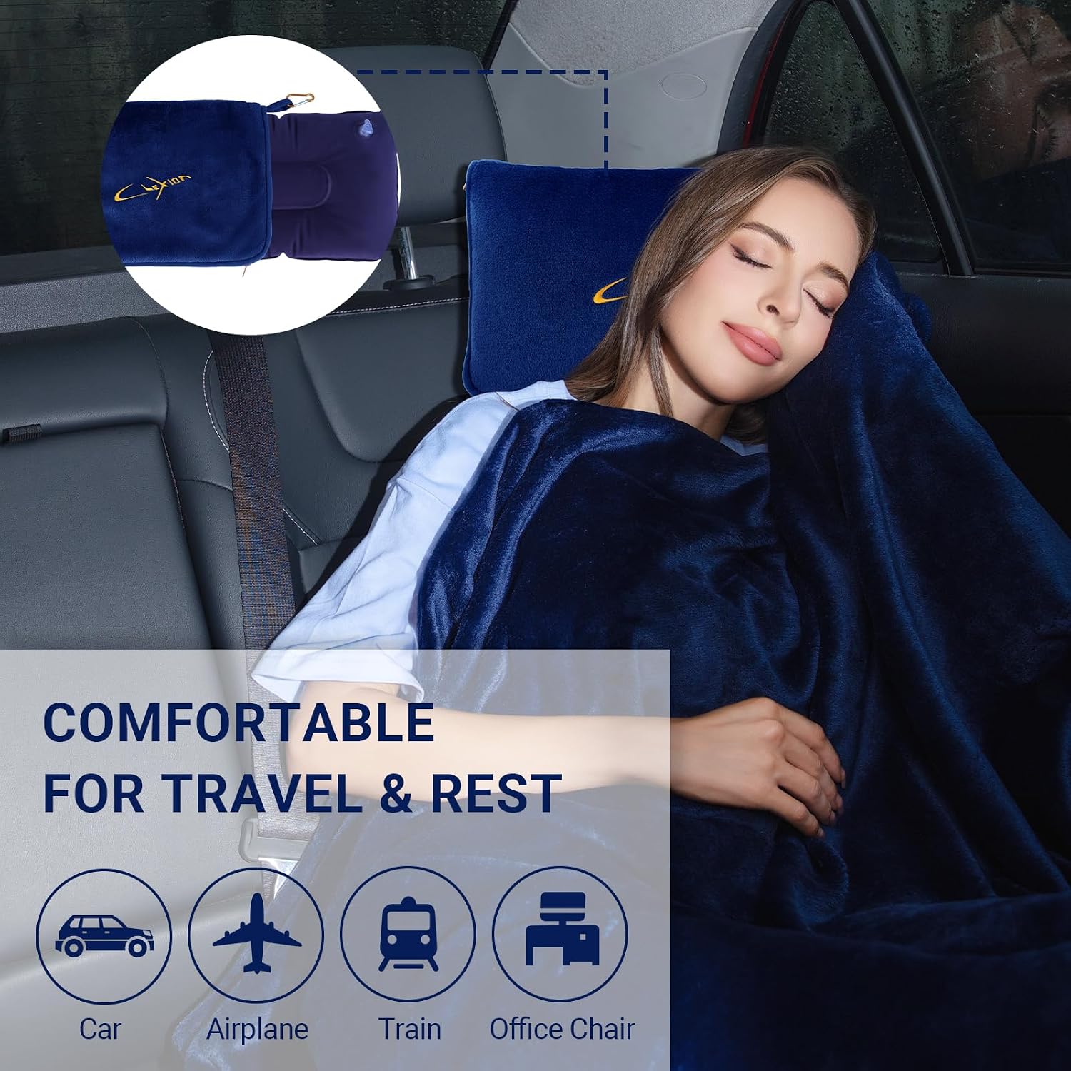 Travel Blanket & Pillow Set, 300 GSM Soft Fleece, 60x43 Inches, 3-in-1 Airplane Blanket, Travel Pillow and Blanket Set, Travel Blanket…