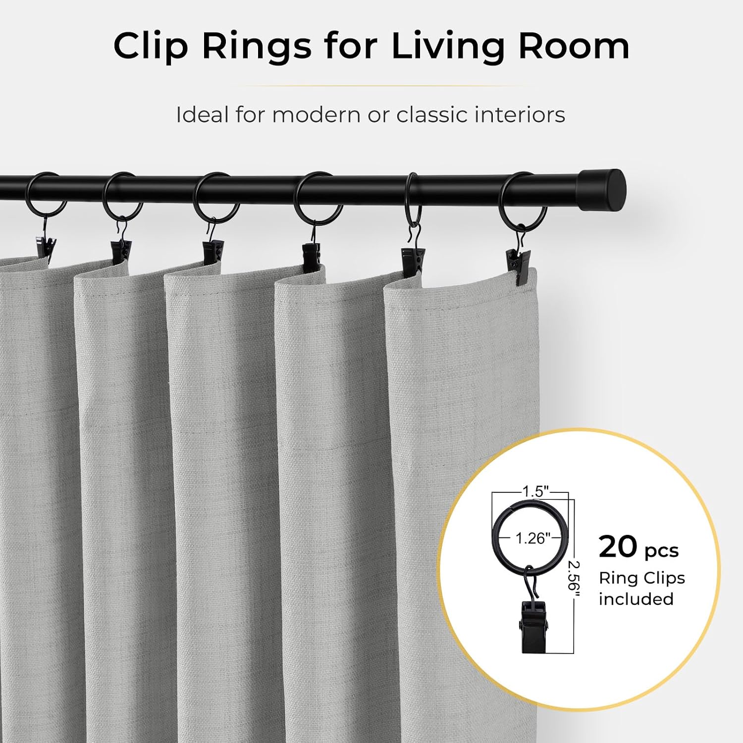 INOVADAY 100% Blackout Curtains for Bedroom, Black Out Curtains 96 Inch Long, Clip Rings Linen Blackout Drapes, Thermal Insulated Room…
