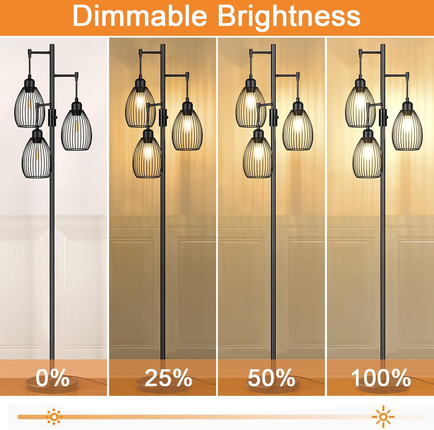 Torondo 70" Dimmable Floor Lamp with Marble Base, 3 x 800LM LED Edison Bulbs Included, Industrial Black Floor Lamps for Living Room…