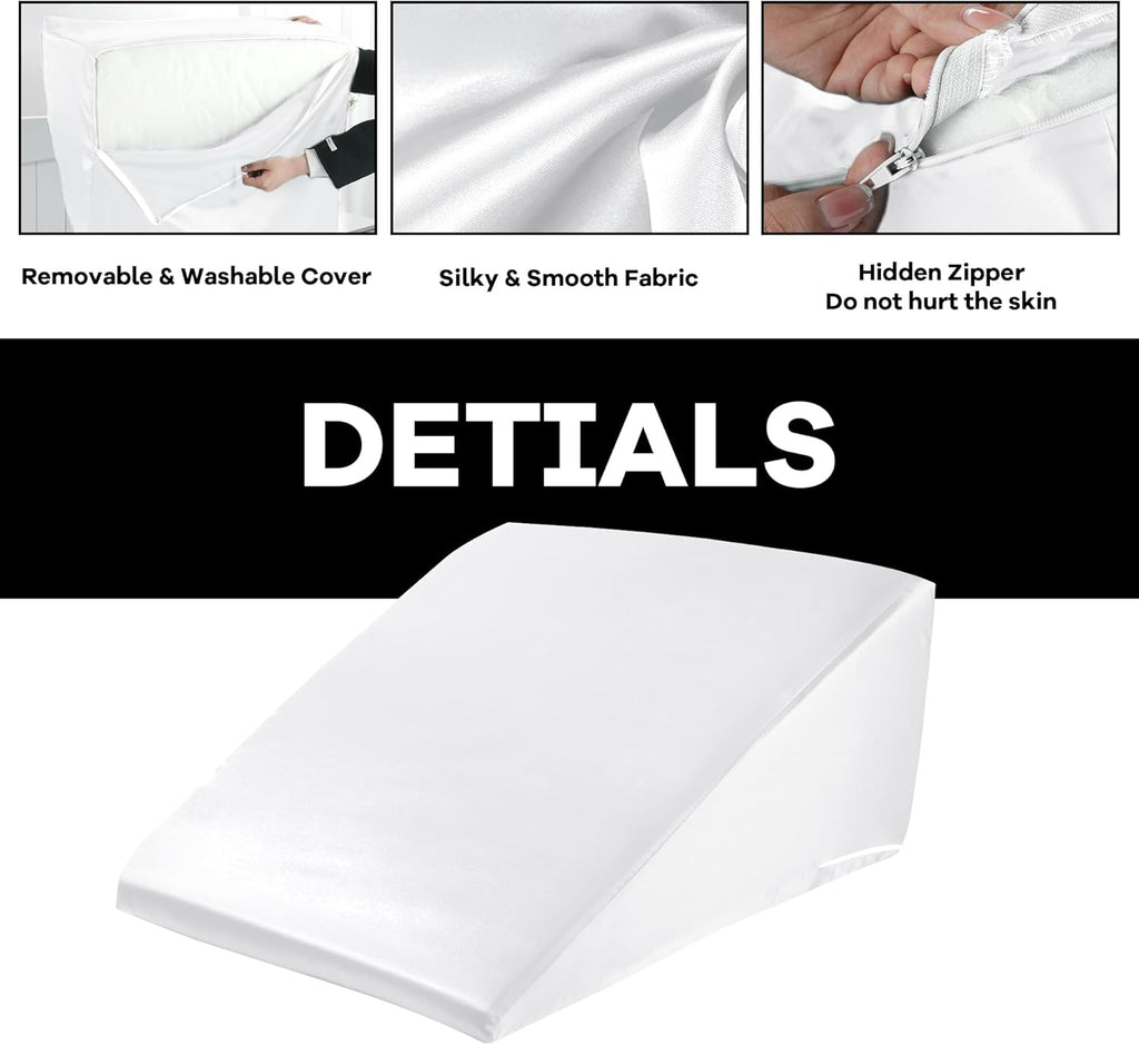 HOMBYS Satin Bed Wedge Pillow Cover Silky & Smooth Wedge Pillowcase 1 Pack 24x24x12.5, Soft & Breathable, Removable & Machine…