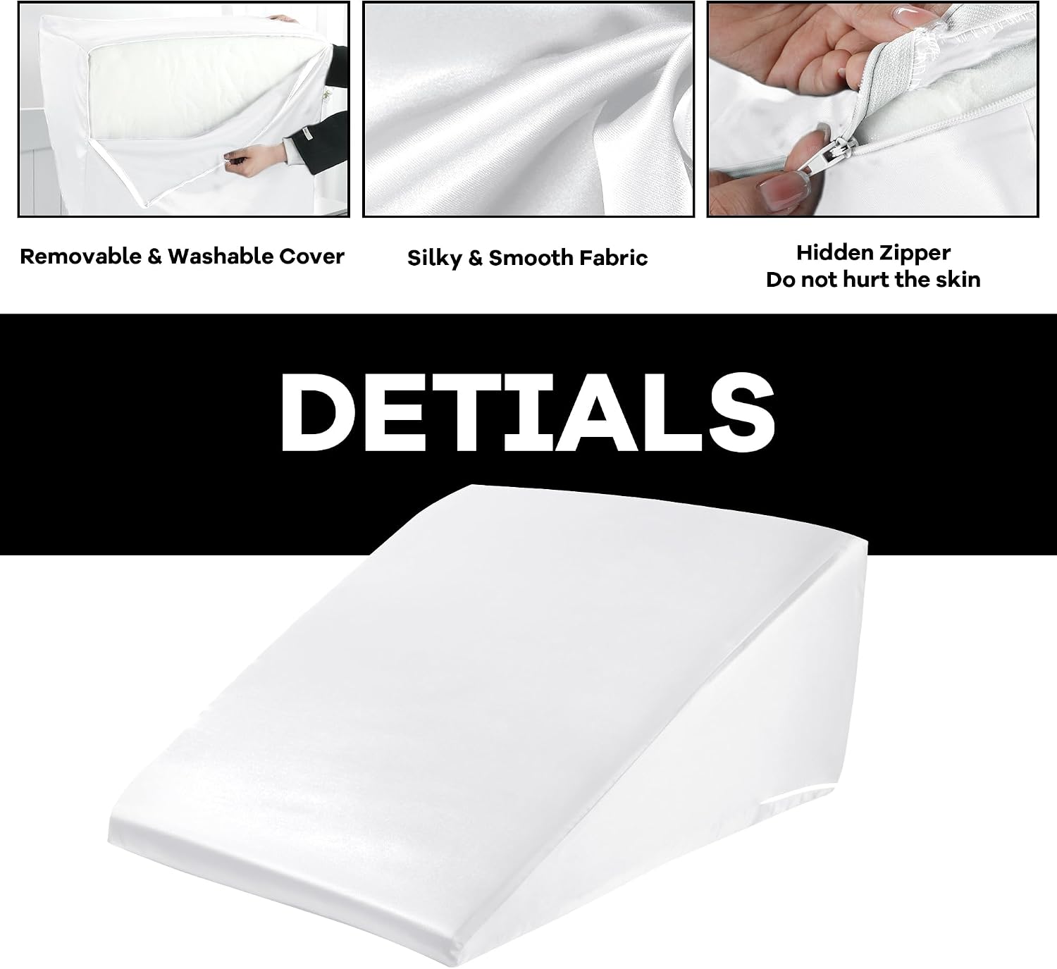 HOMBYS Satin Bed Wedge Pillow Cover Silky & Smooth Wedge Pillowcase 1 Pack 24x24x10.5, Soft & Breathable, Removable & Machine…