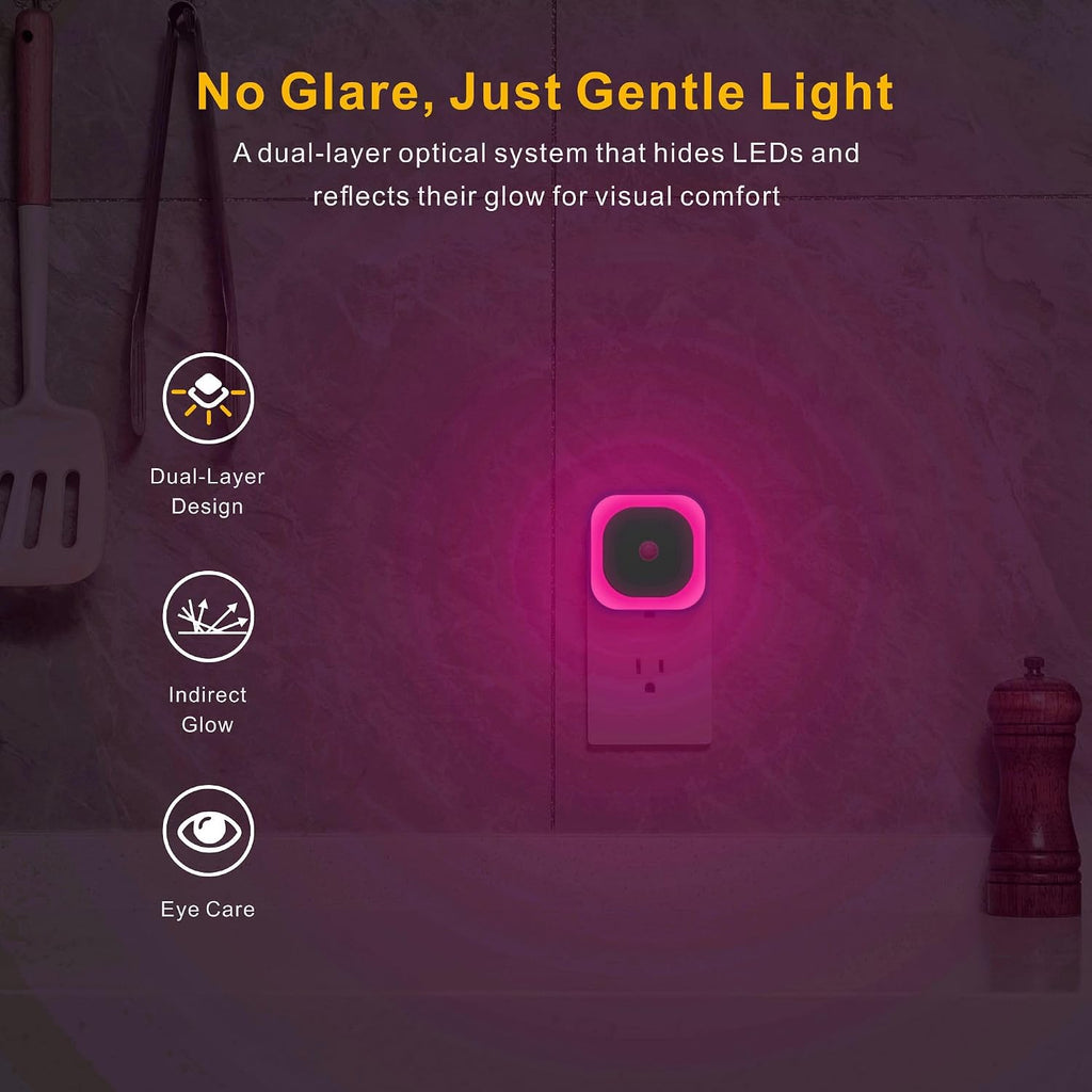 YUNLEX 2 Pack Plug in Night Light with Motion Sensor & Dusk to Dawn Sensor, Soft Pink Glow for Bedroom, Hallway, Girls Room, 3 Sensor…