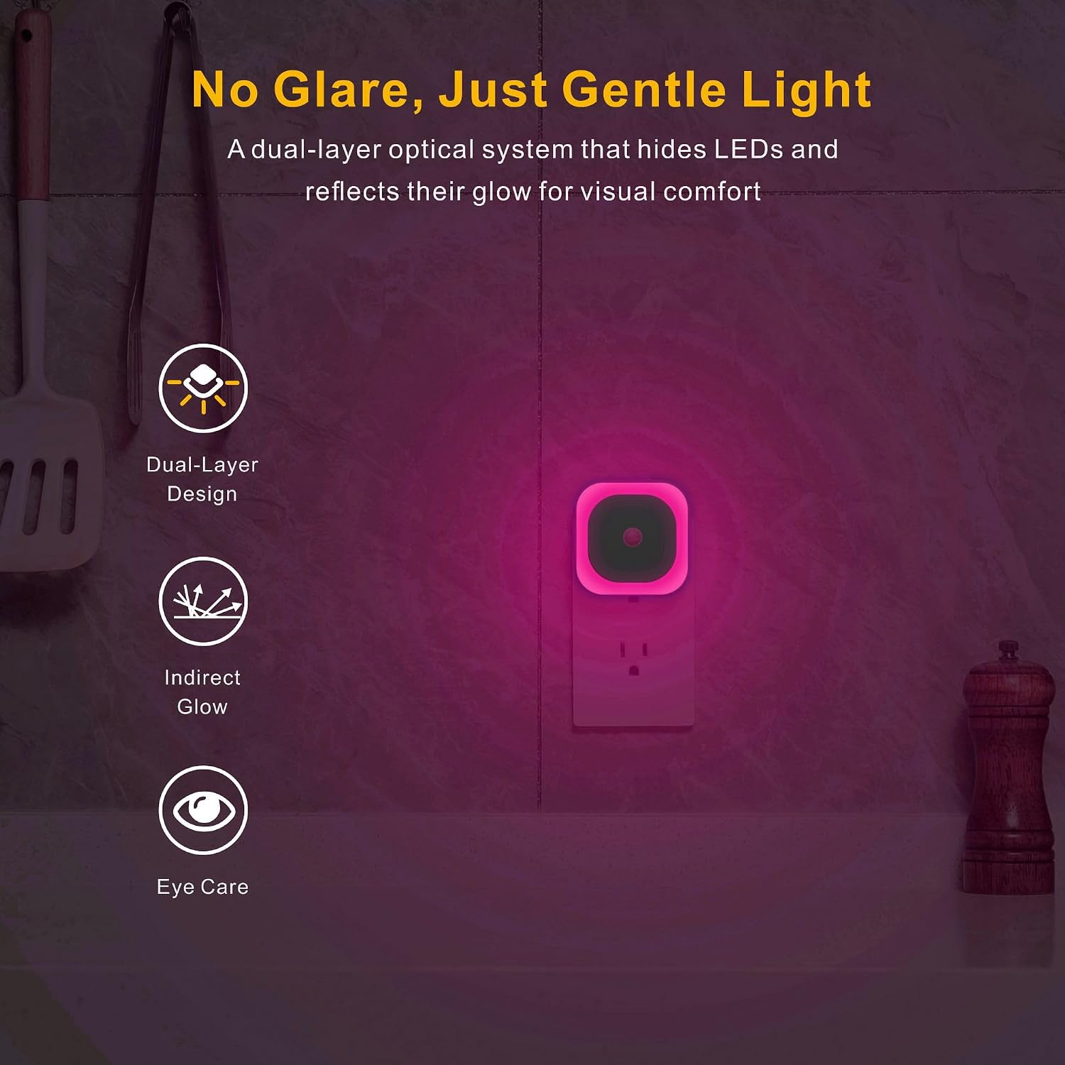 YUNLEX 2 Pack Plug in Night Light with Motion Sensor & Dusk to Dawn Sensor, Soft Pink Glow for Bedroom, Hallway, Girls Room, 3 Sensor…